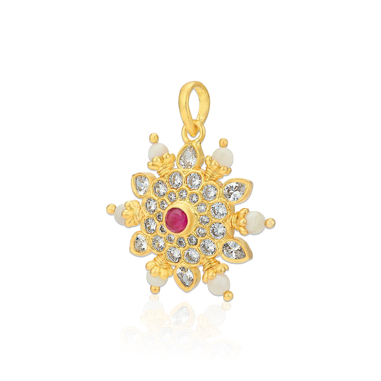 925 Sterling Silver Gold Plated Alluring Pearl Flowery Kemp Centre Pendant For Women