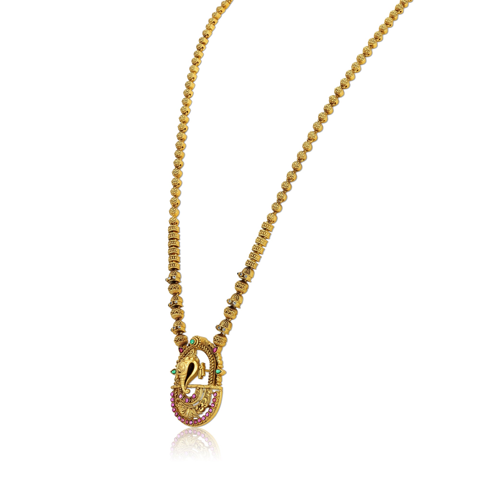 925 Sterling Silver Gold Plated Indian Shankh Pendant Spherical Beads Haram for Women
