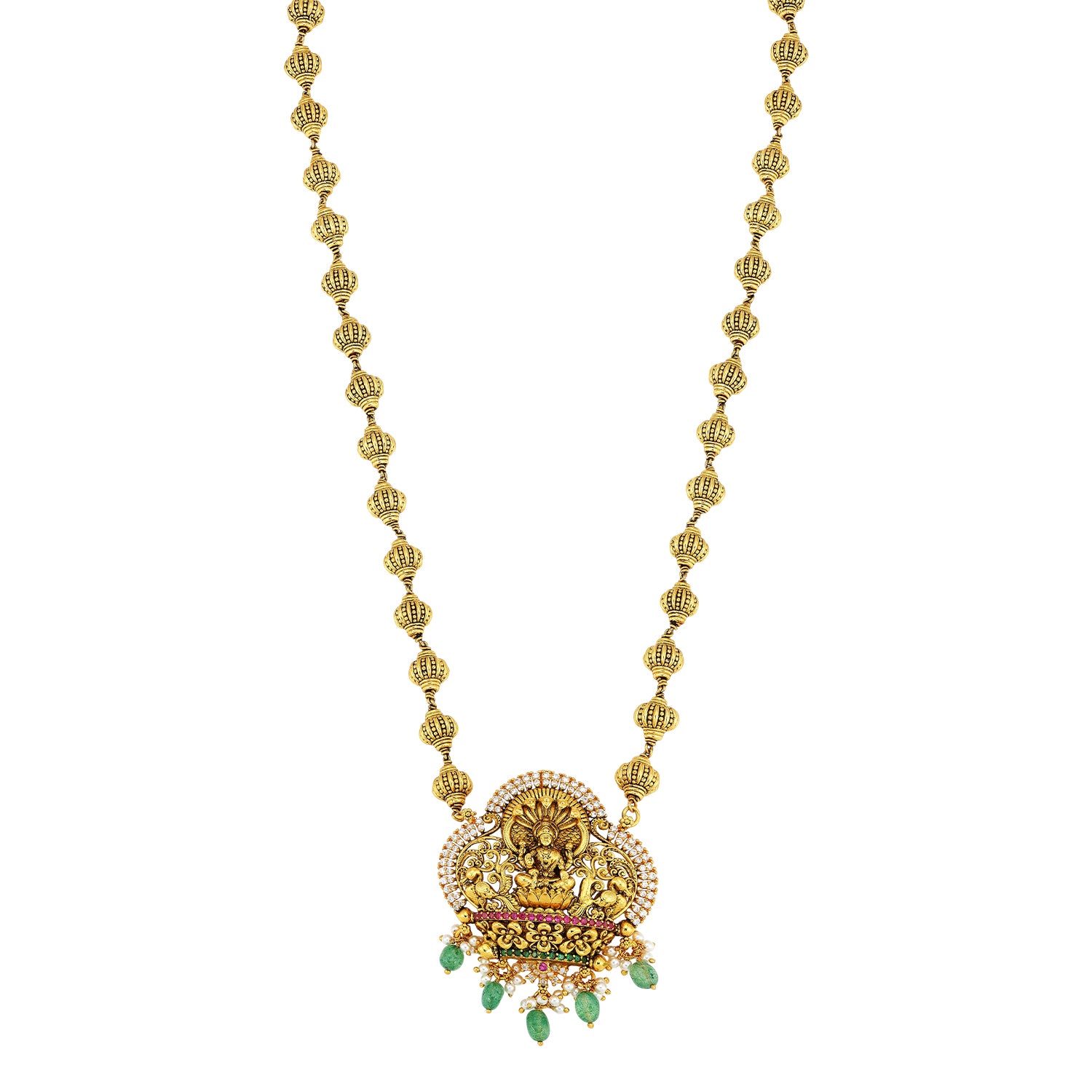 925 Sterling Silver Gold Plated Lakshmi Beaded Haram for Women