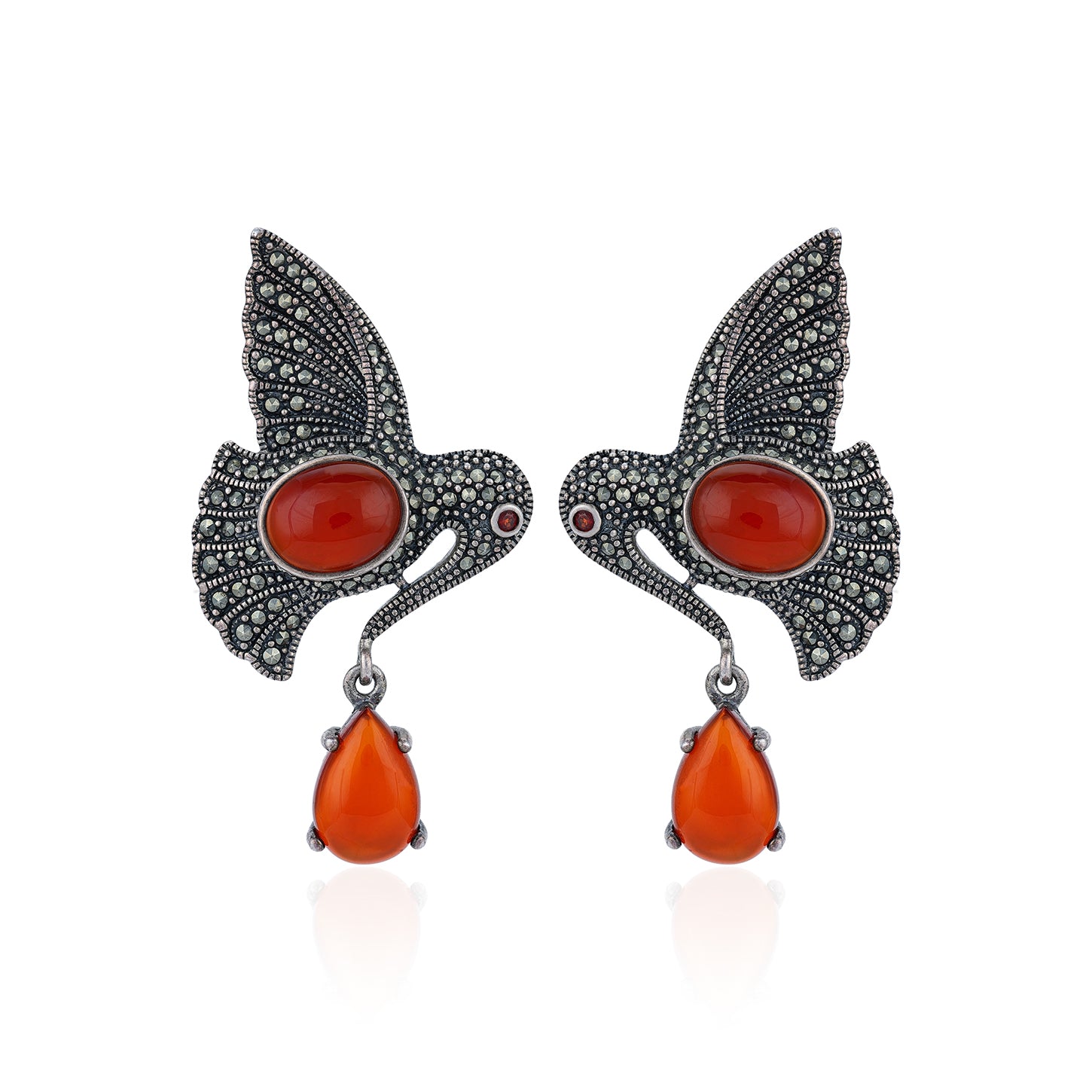 925 Sterling Silver Marcasite Bird Carnelian Earrings for Women