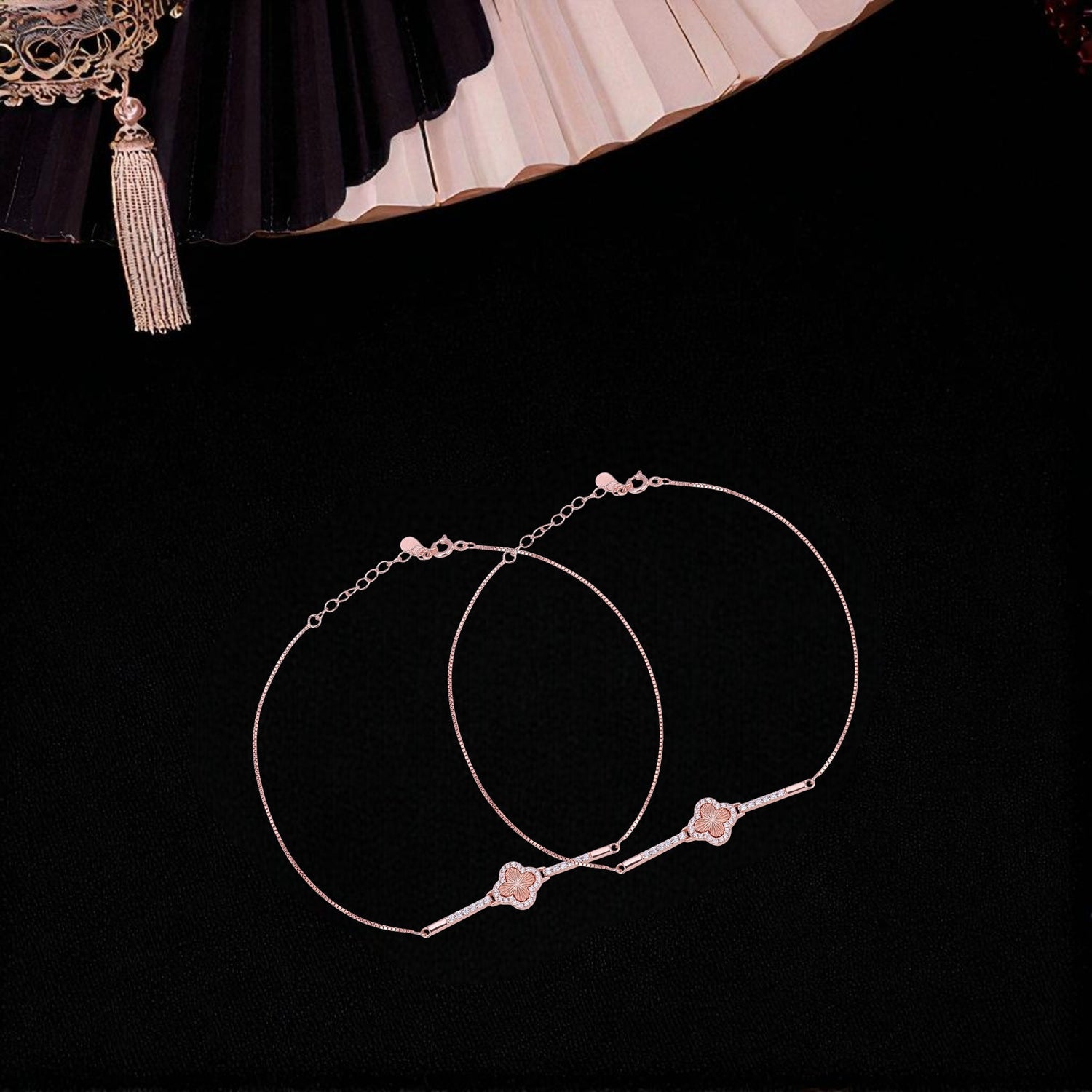 925 Sterling Silver Rose Gold Aurora Fleur Anklets For Women