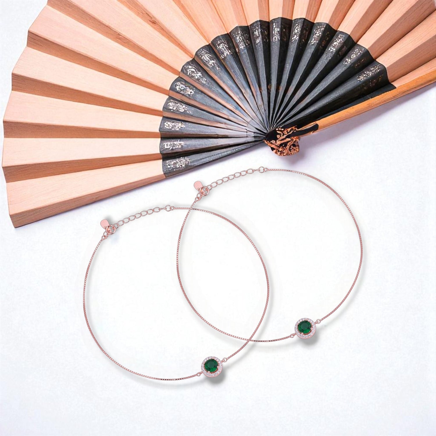 925 Sterling Silver Rose Gold EverGreen Spark Anklets For Women