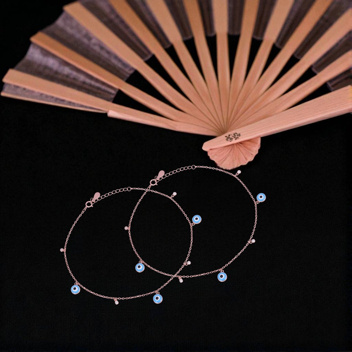 925 Sterling Silver Rose  Gold Evil Eye Charmline Anklets For Women