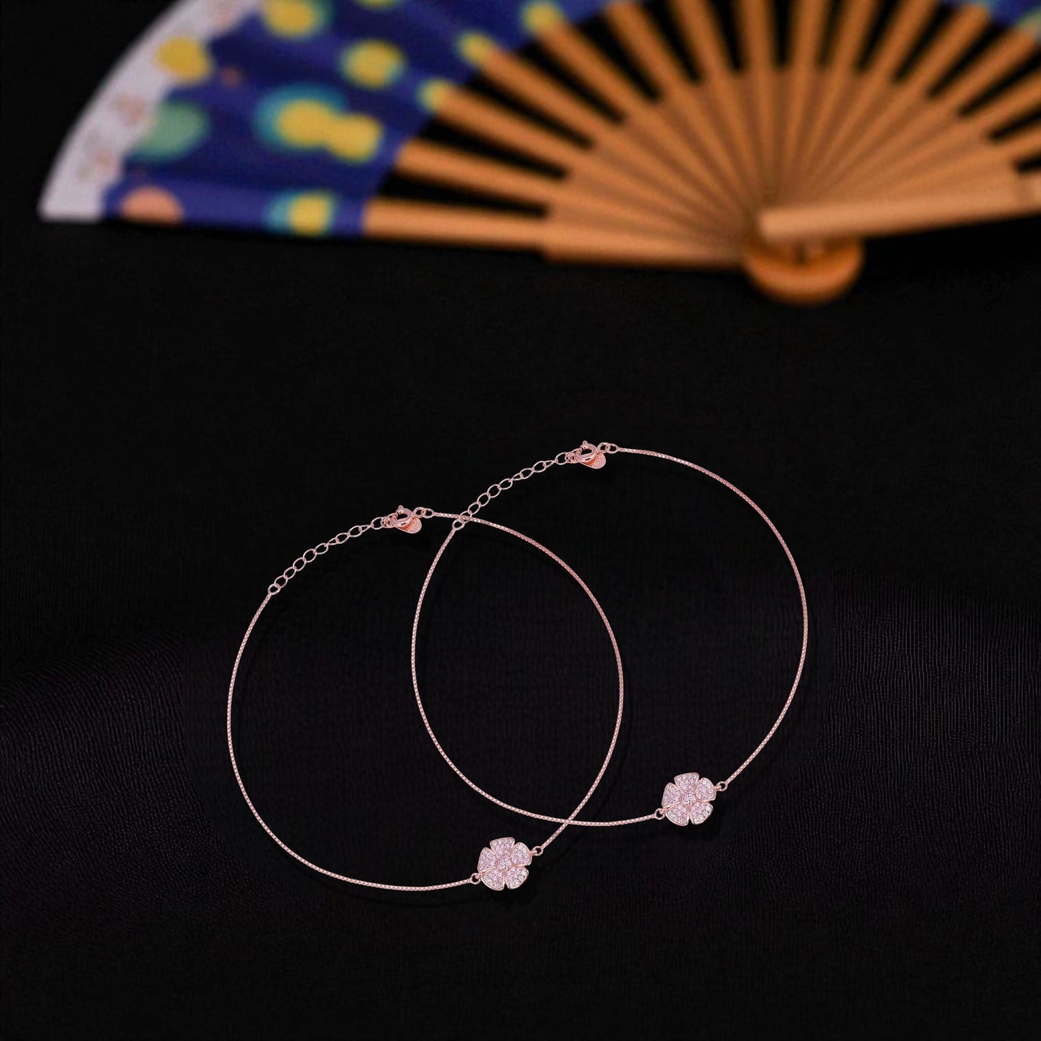 925 Sterling Silver  Rose Gold Fleur de Glow Anklets For Women