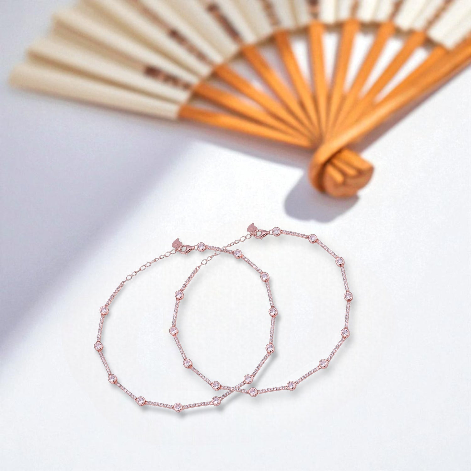 925 Sterling Silver Rose Gold Serenity Spark Anklets For Women