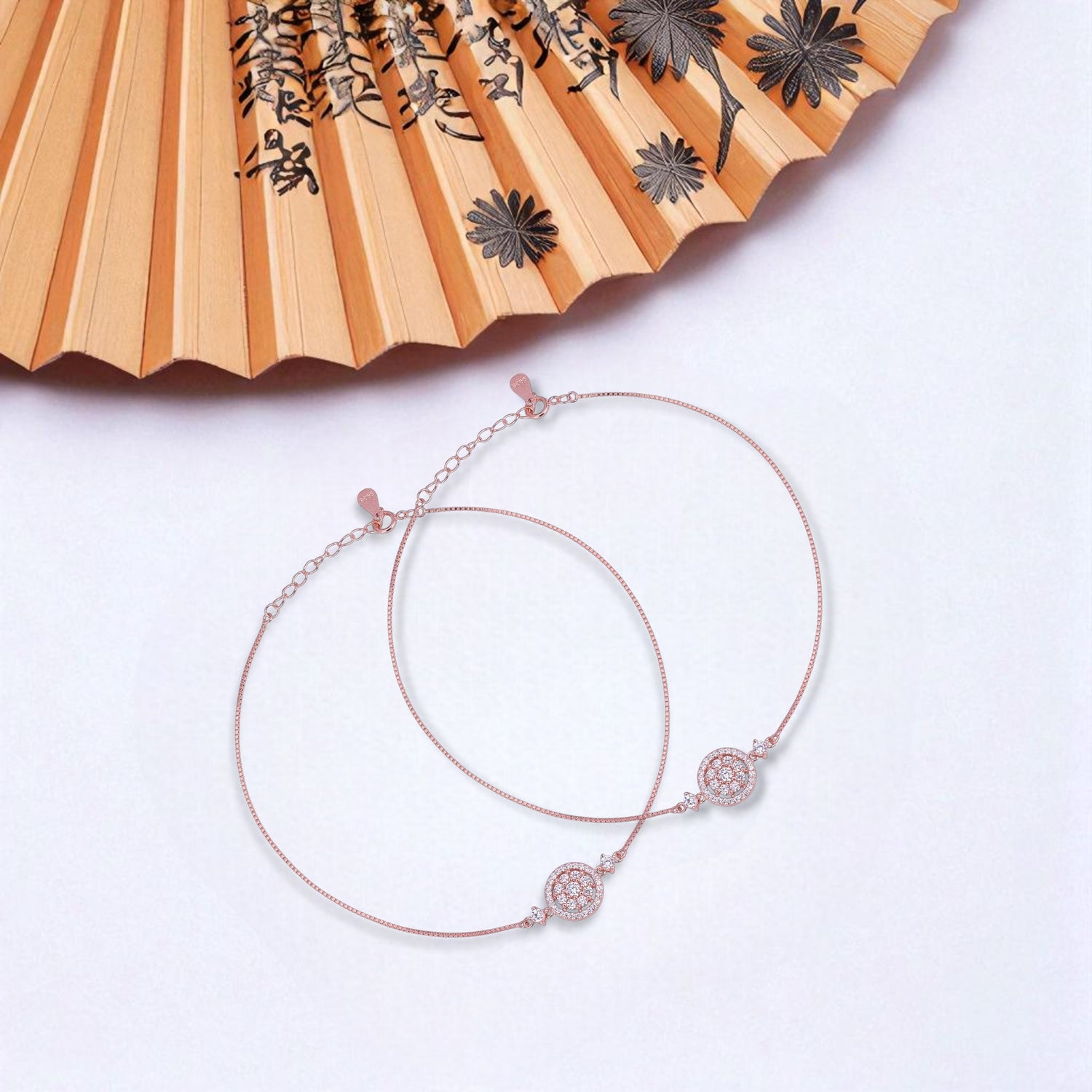 925 Sterling Silver Rose Gold Starburst Grace Anklets For Women