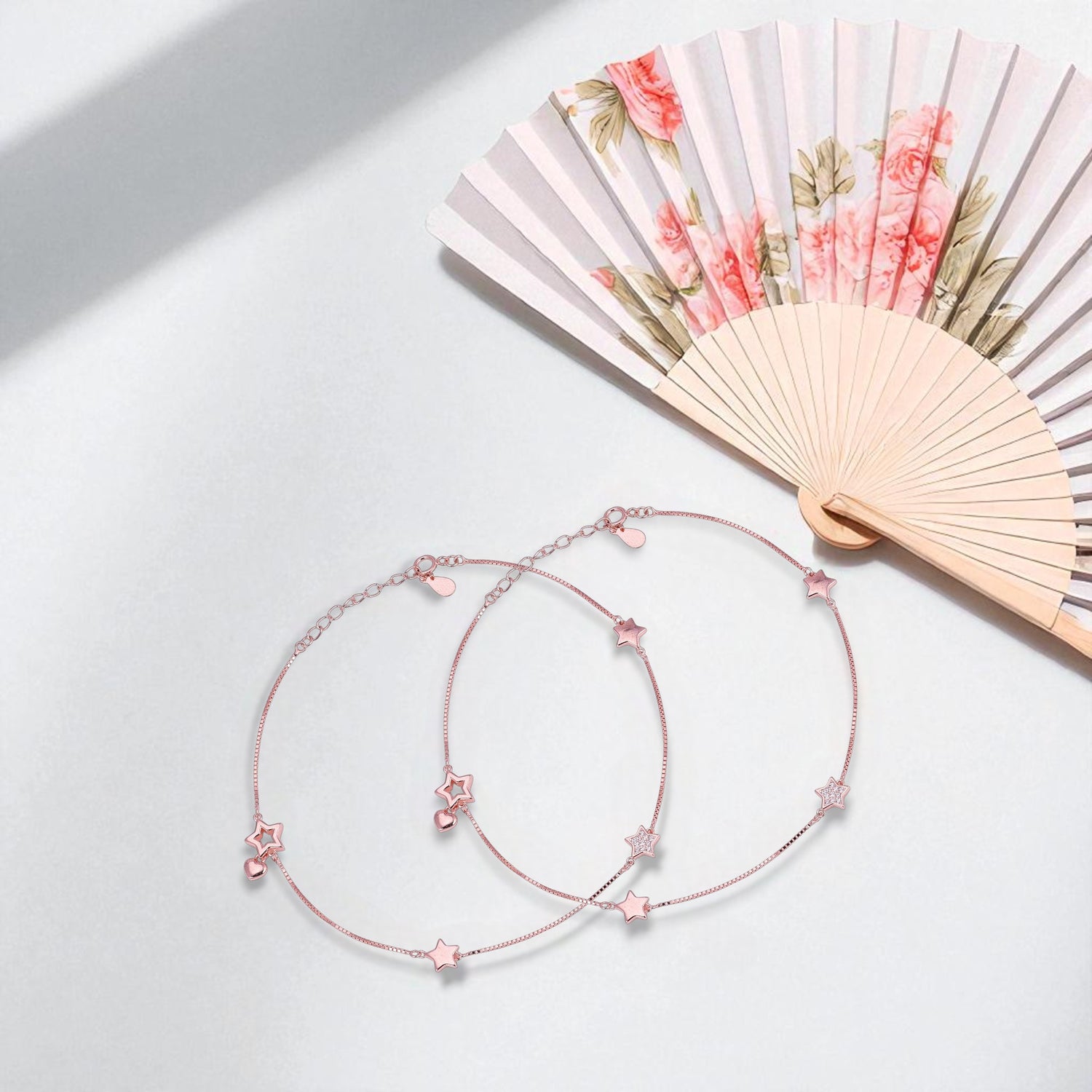 925 Sterling Silver Rose Gold Twinkle Symphony Heart Drop Anklets For Women