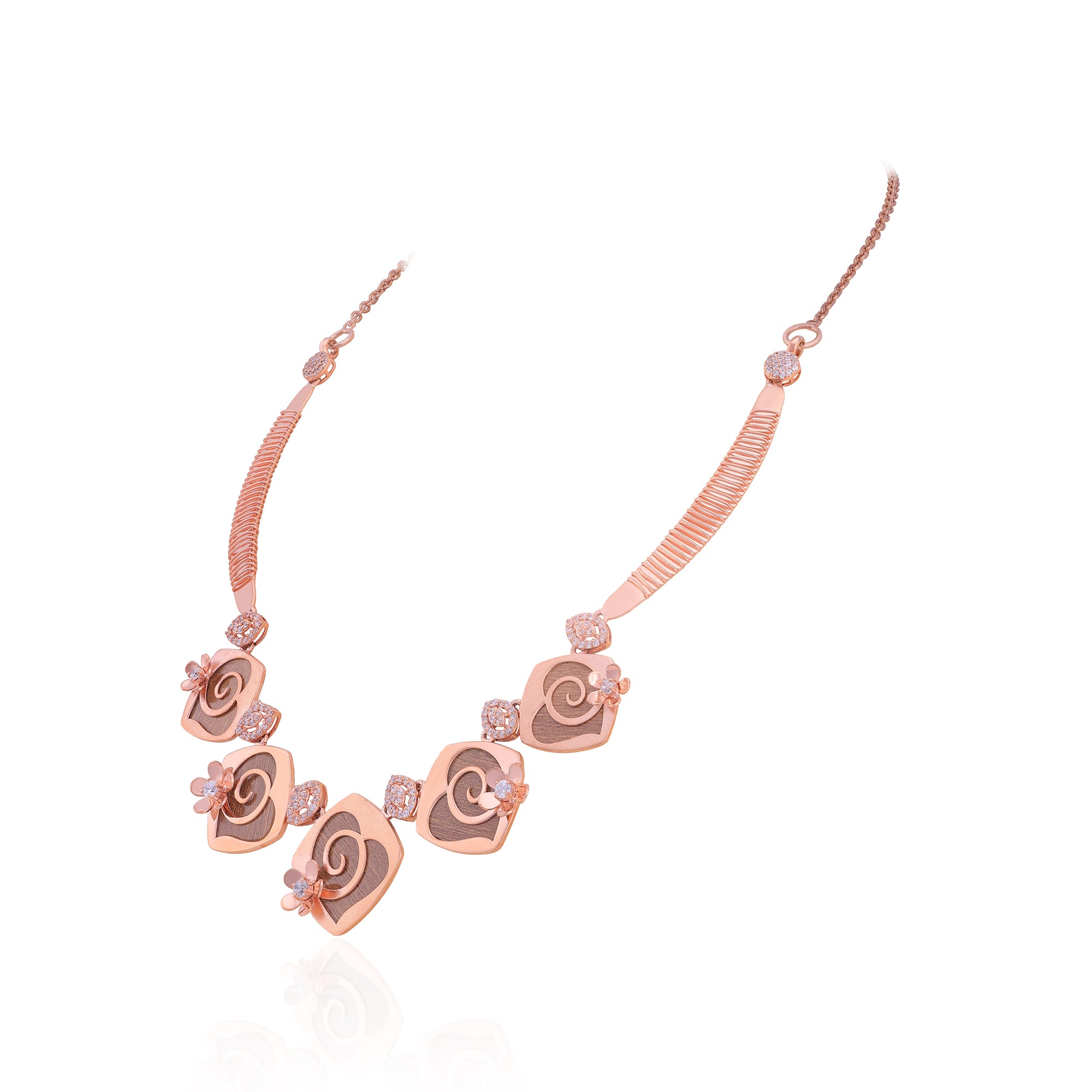 925 Sterling Silver Rosegold Clustered Heart Swirl Necklace For Women