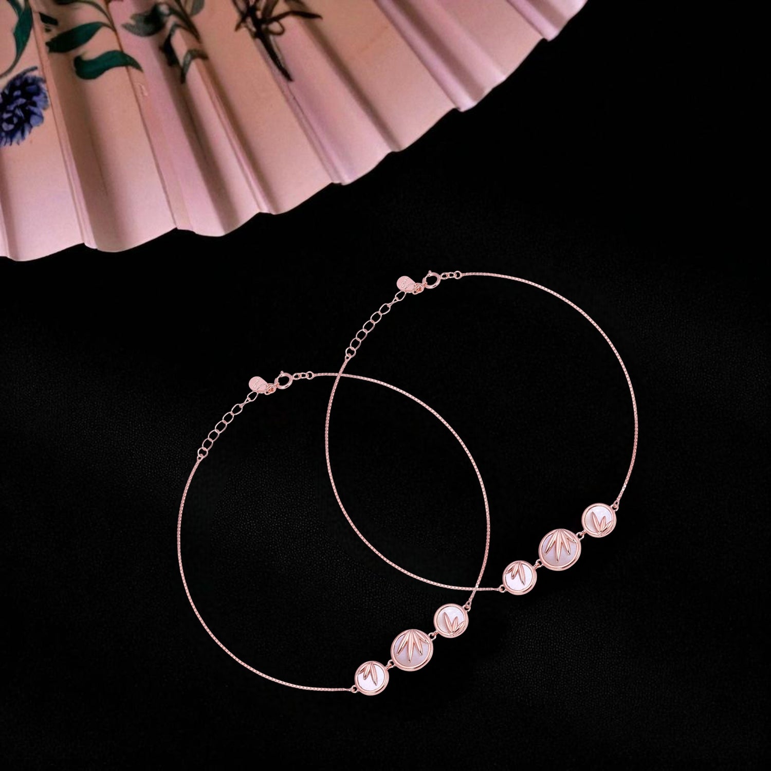 925 Sterling Silver Rosse  Gold  Tranquil Leaf Anklets For Women