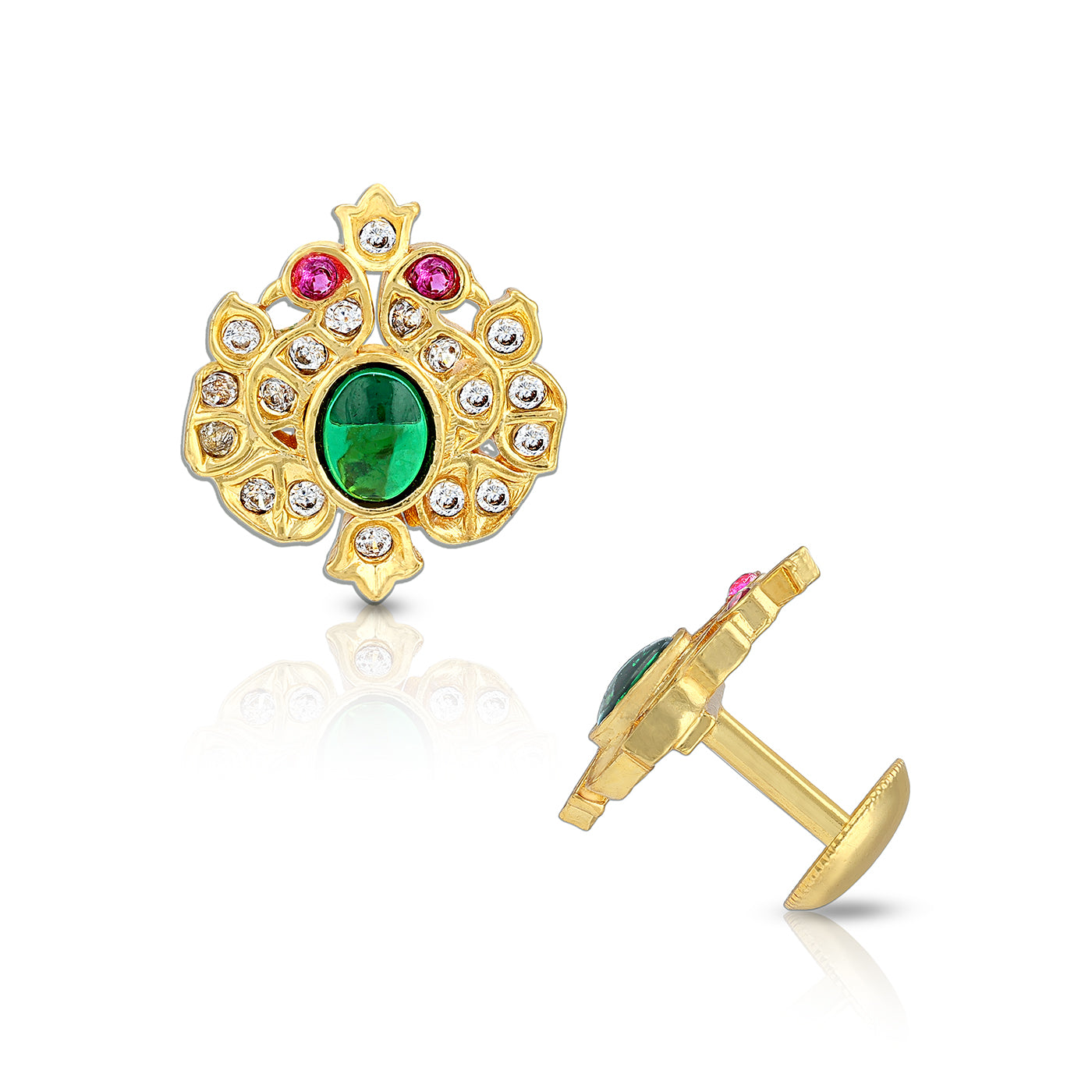 925 Sterling Silver Ruby Emerald Dual Peacock Stud for Women