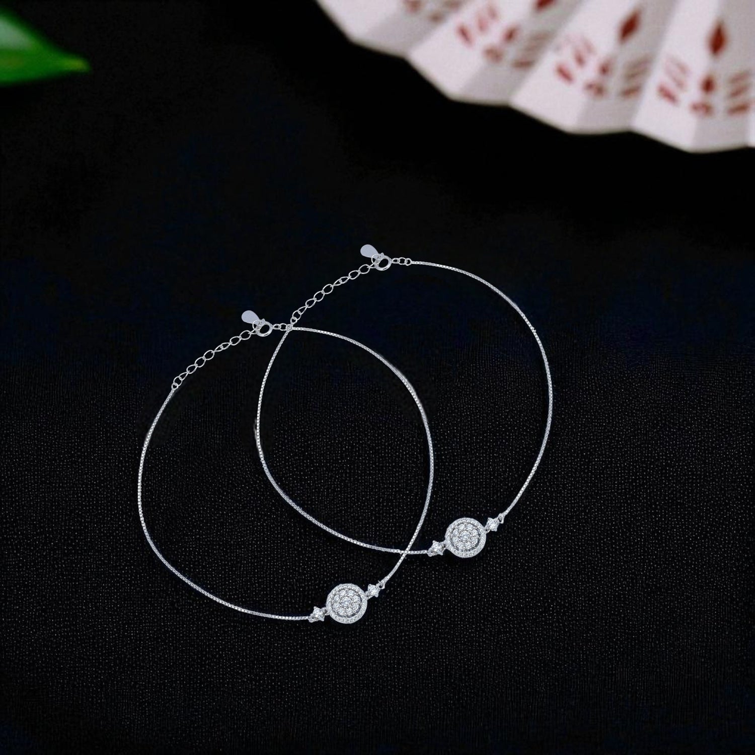 925 Sterling Silver Shimmer Petal Halo Anklet  For Women