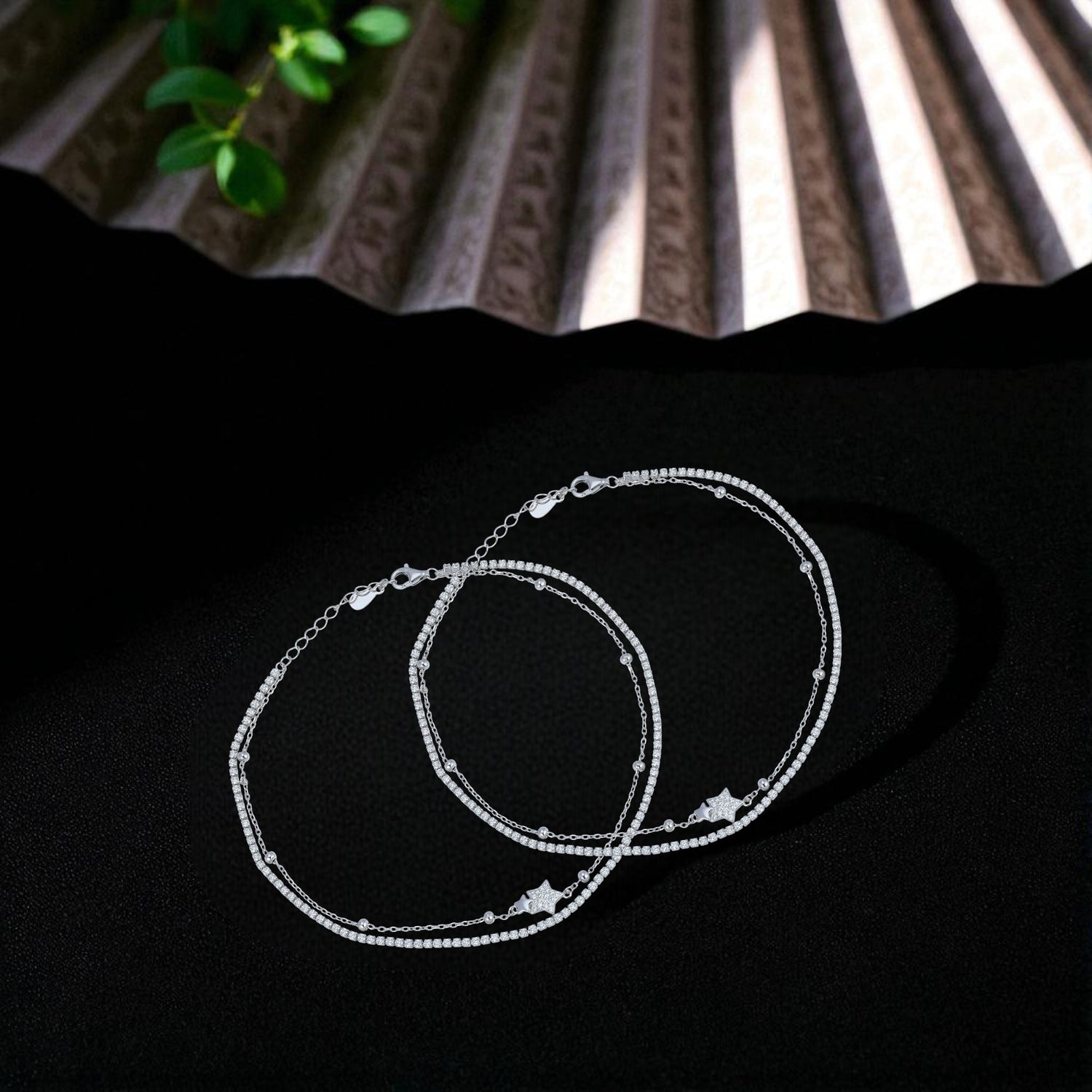 925 Sterling Silver Stellar Shine Duo Anklet  For Women