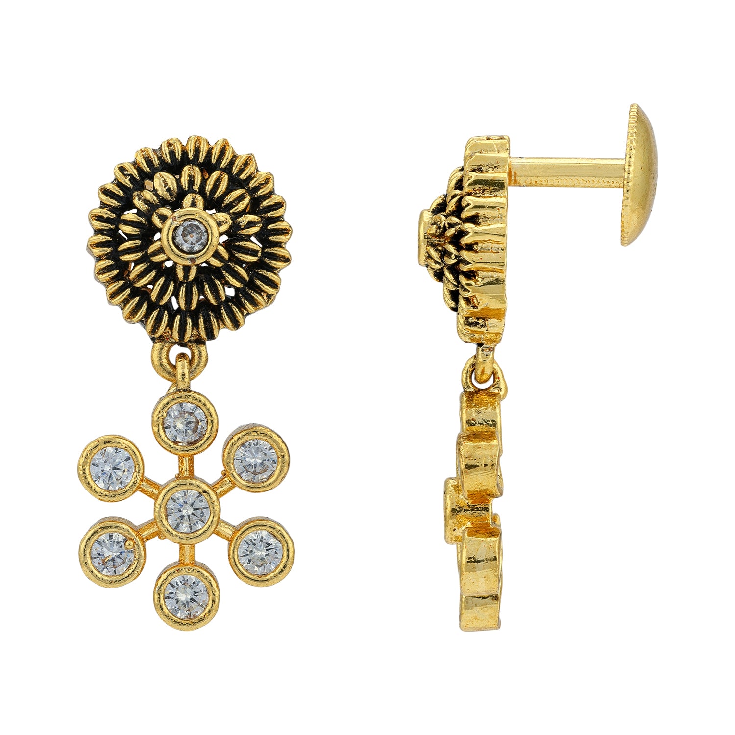 925 Sterling Silver Sunflower Studded Star Drop Earrings for women