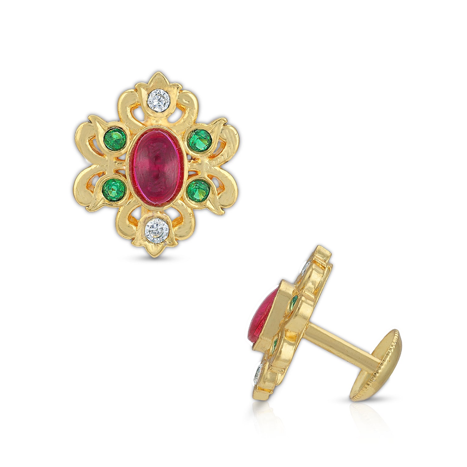 925 Sterling Silver Temple Ruby Emerald Glow Stud for Women
