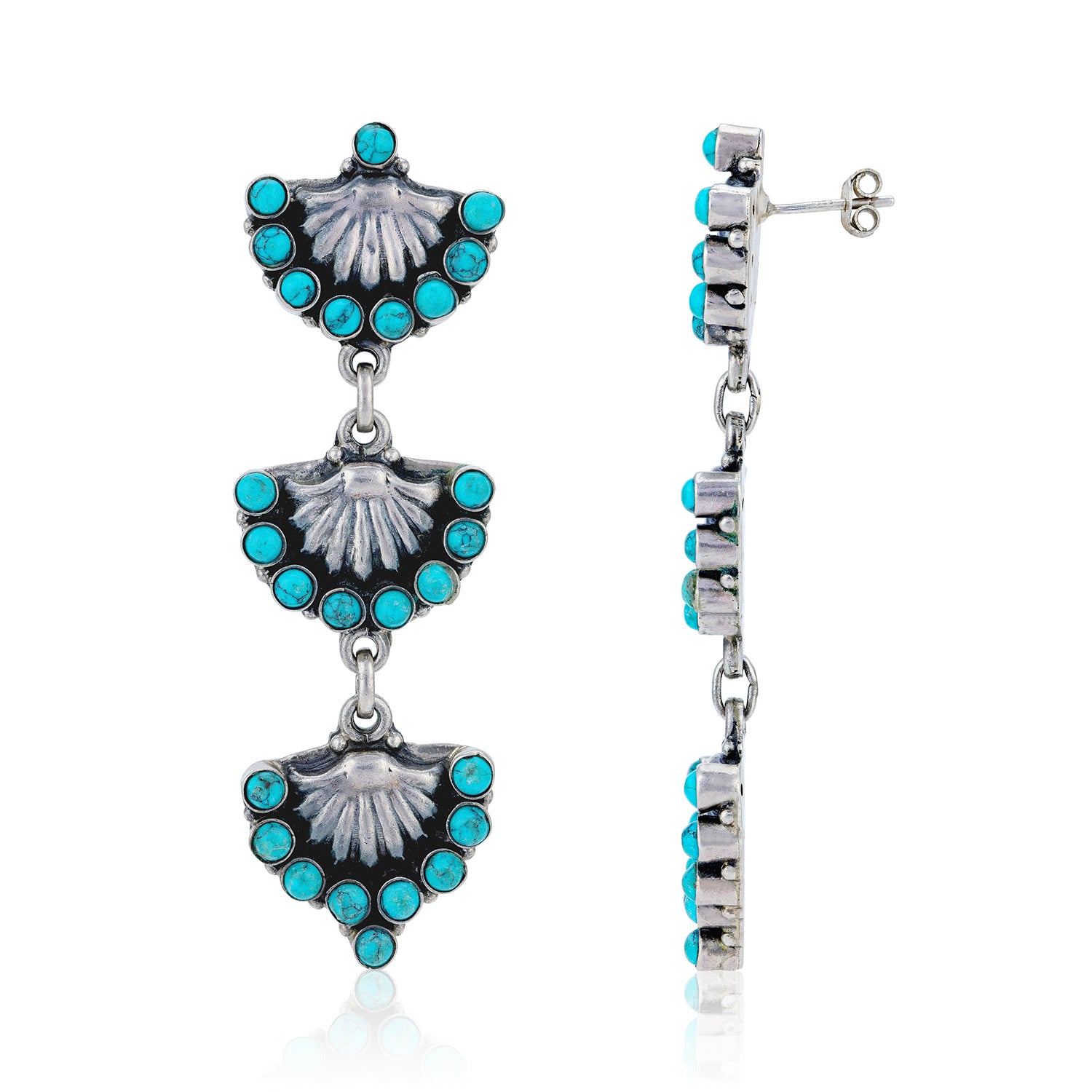925 Sterling Silver Triple Fan Cluster Earrings for Women