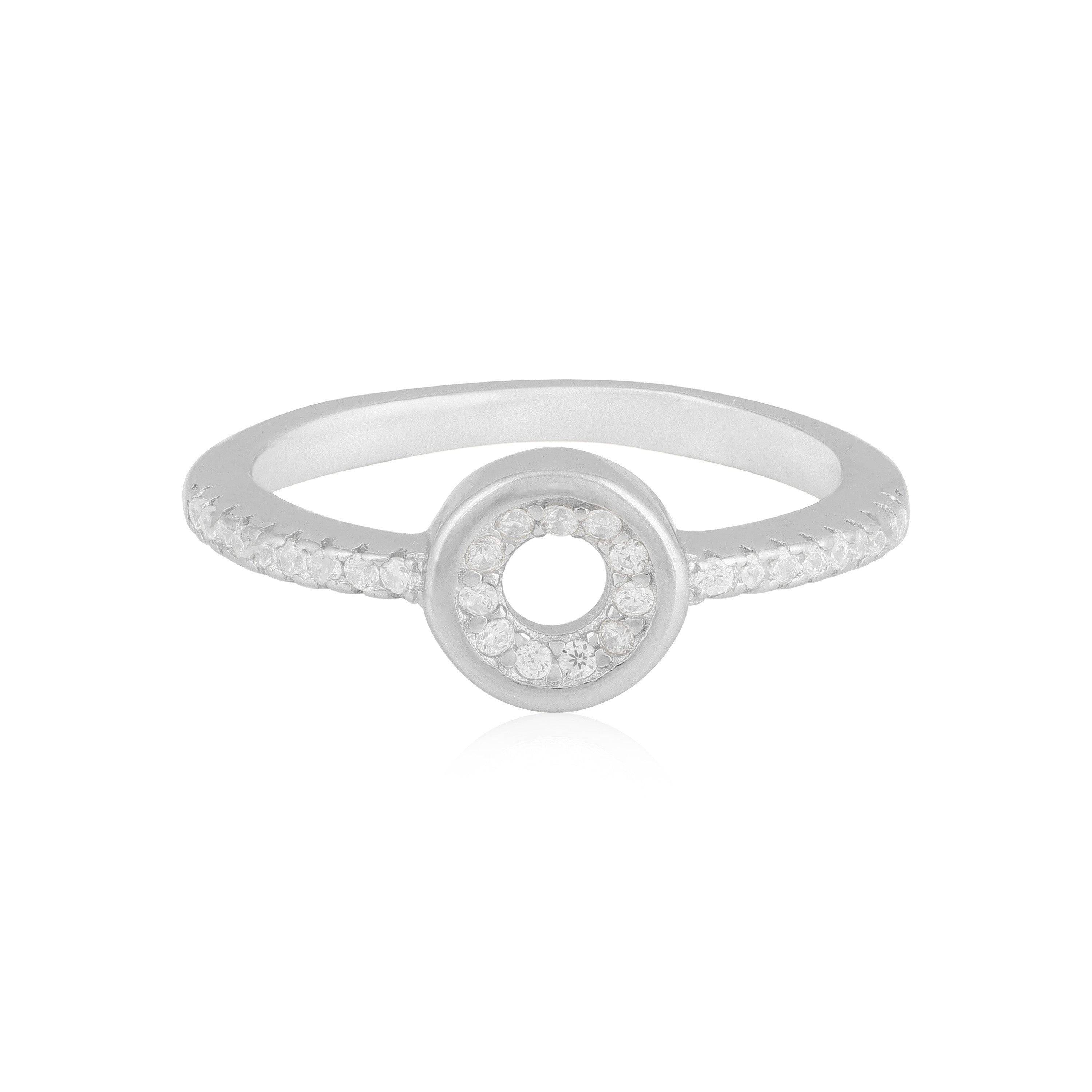 925 Sterling Silver Glittering Circle Rhodium Plated Rings For Women