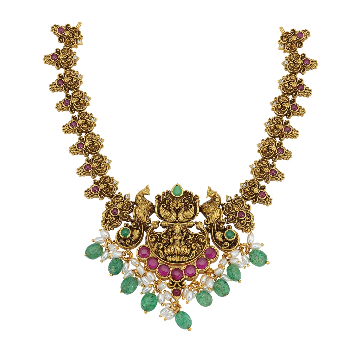 925 Sterling Silver Ancestral Peacock Lakshmi Haaram for Women
