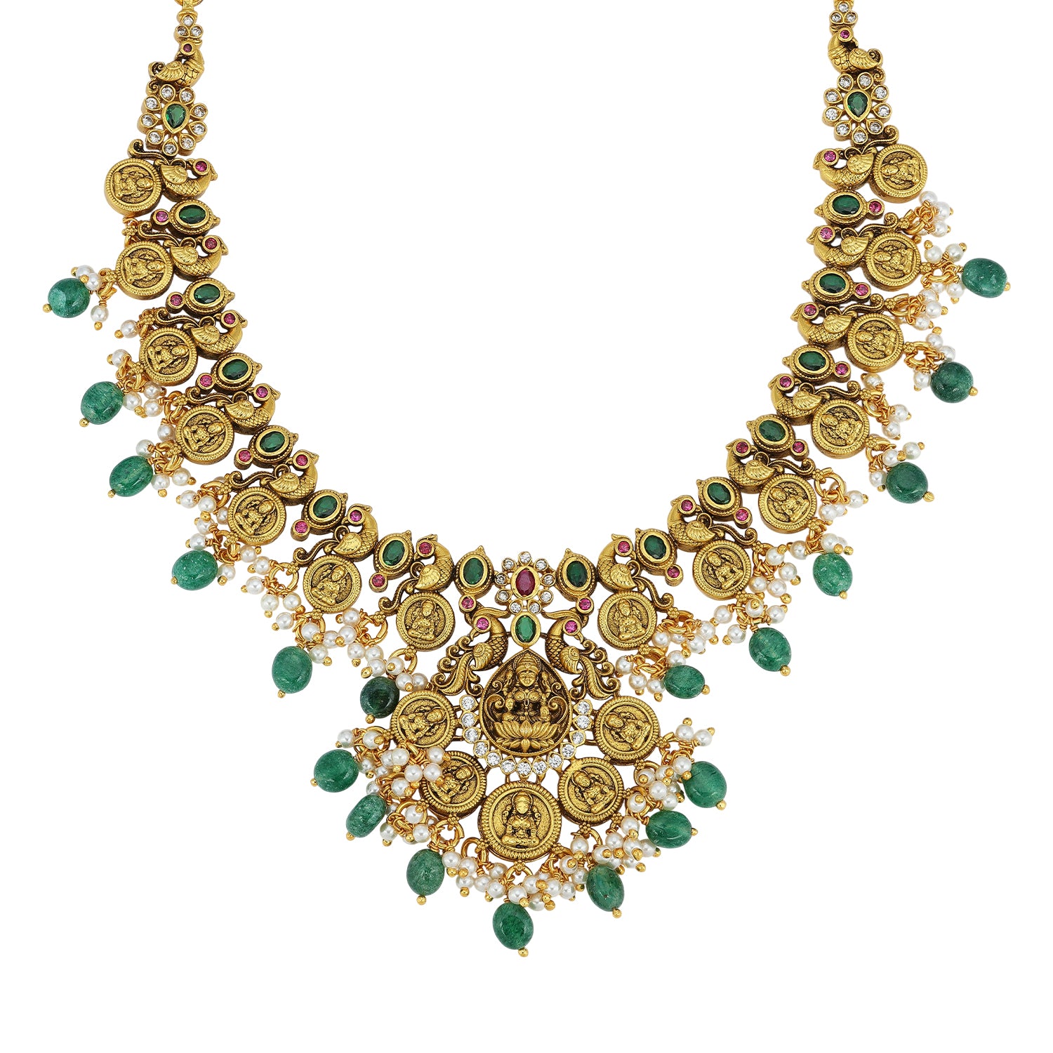 925 Sterling Silver Antique Lakshmi Coin Kundan Necklace for women