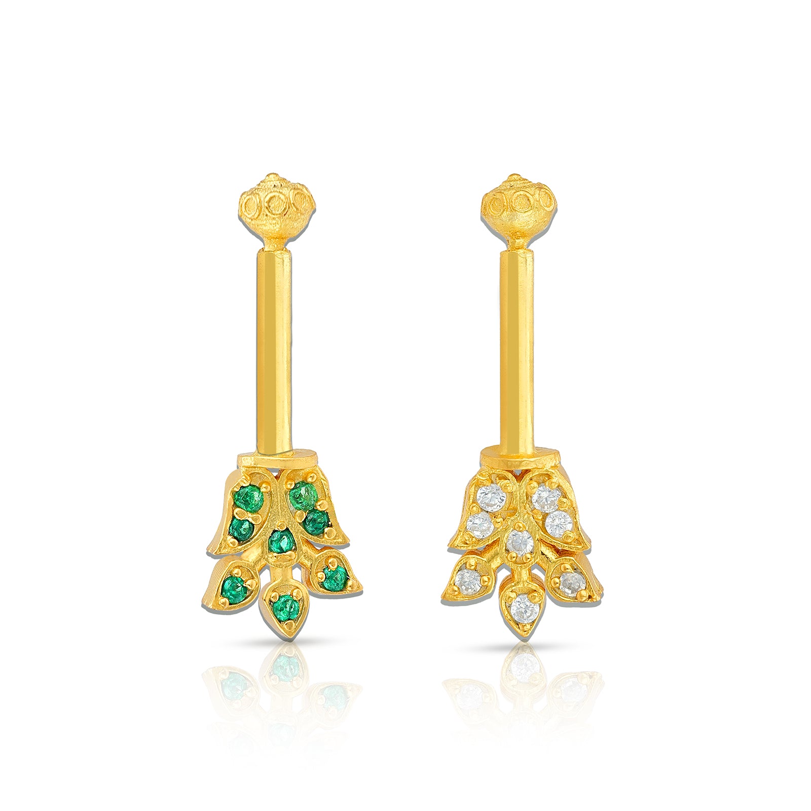 925 Sterling Silver Crystal Crest Leaf Second Stud for Women