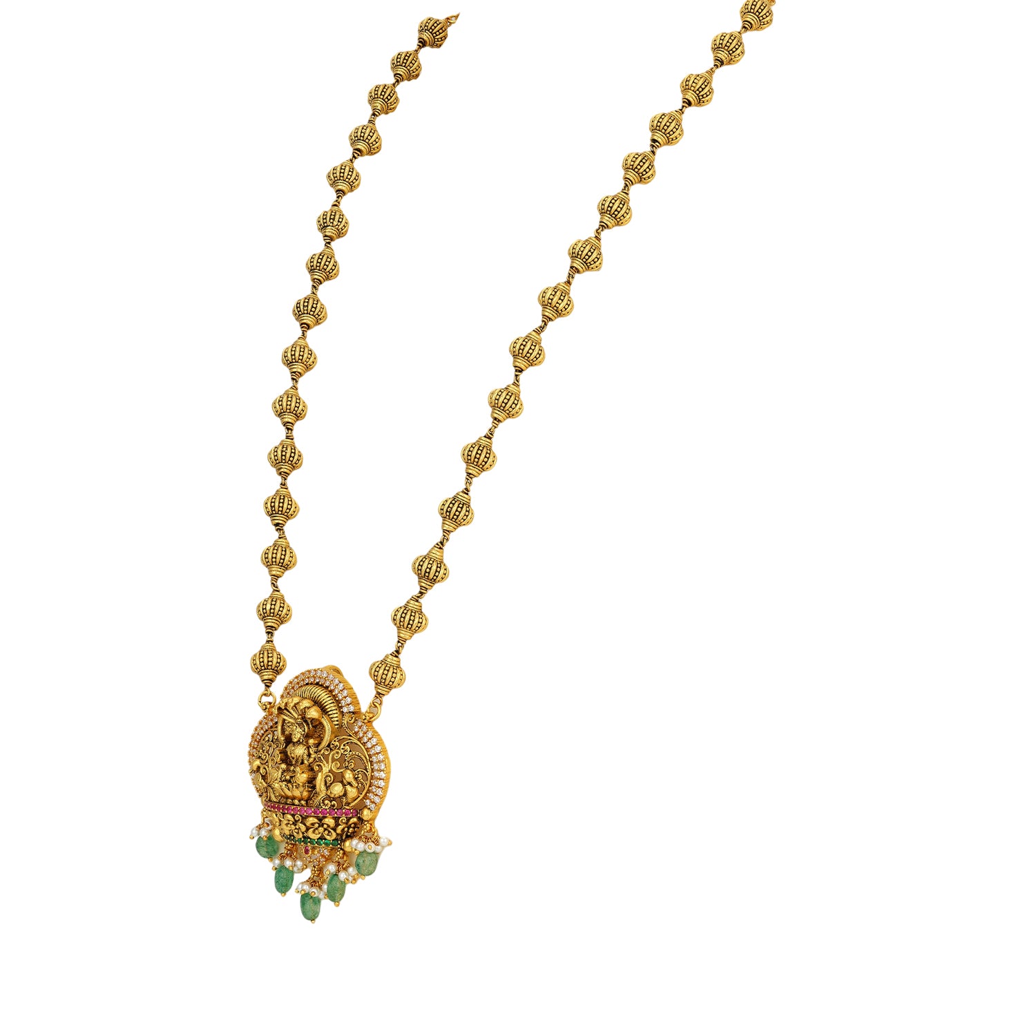 925 Sterling Silver Gold Plated Lakshmi Beaded Haram for Women