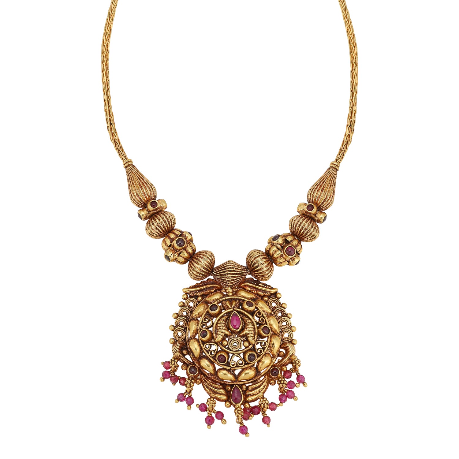 925 Sterling Silver Royal Round Medallion Temple Haaram for Women