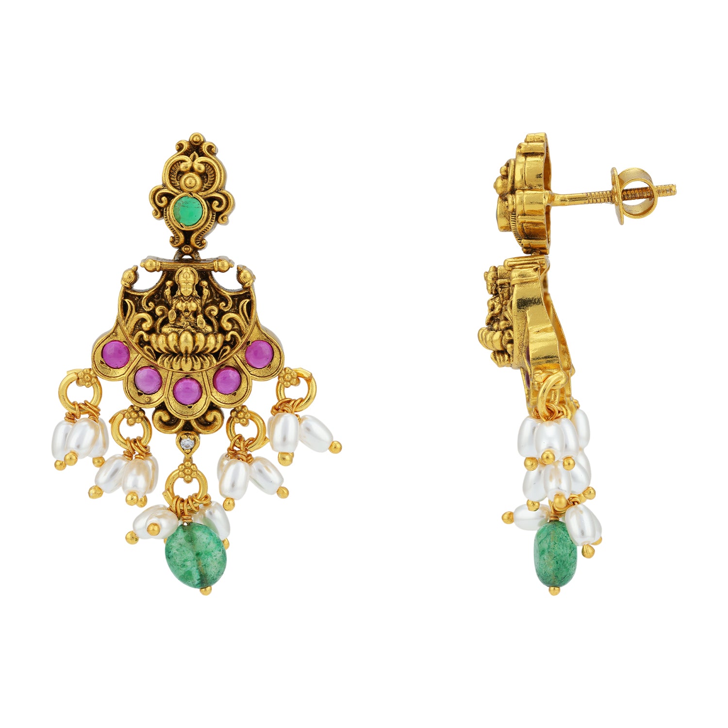 925 Sterling Silver Aesthetic Lakshmi Pearl Drop Earrings for women