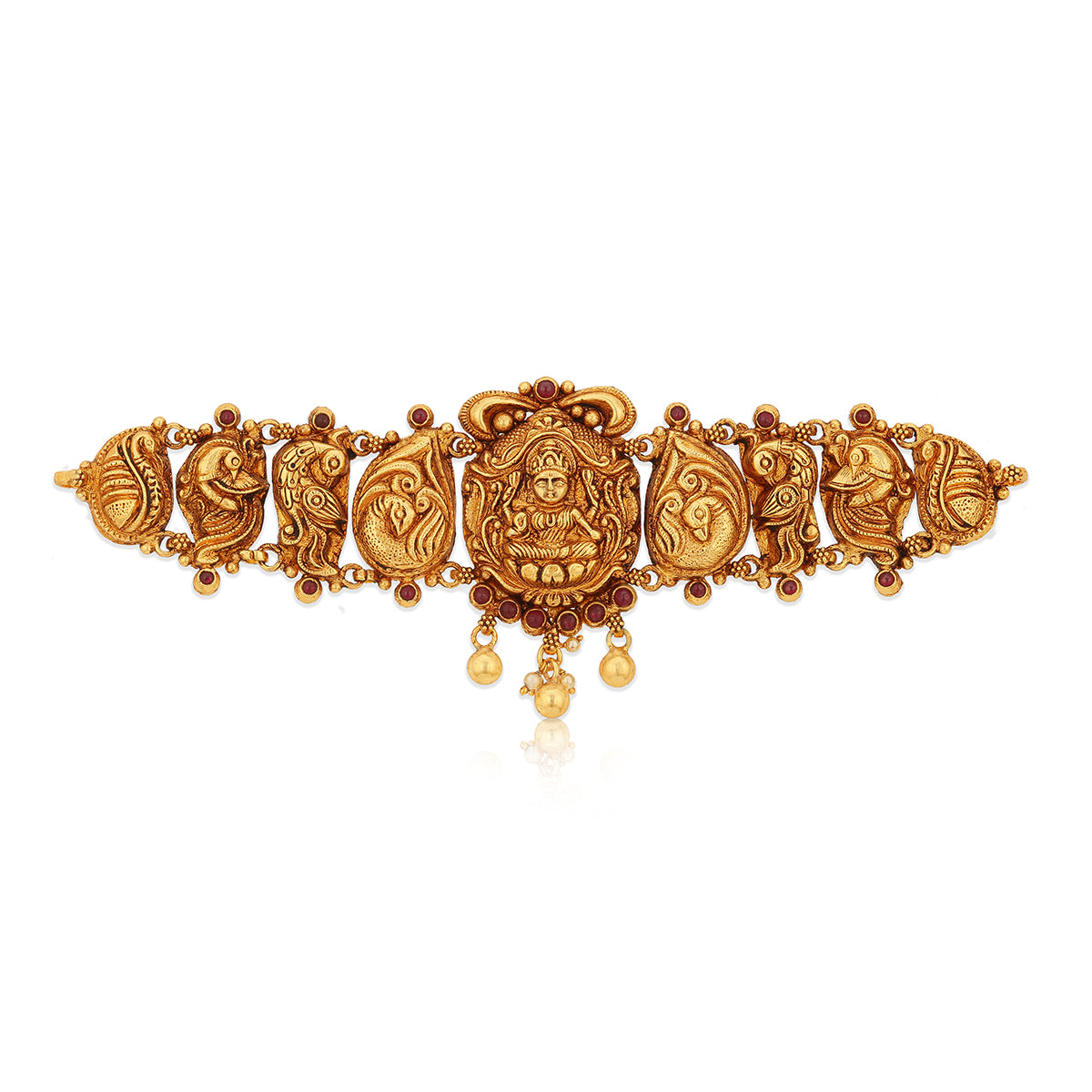 925 Sterling Silver Antique Lakshmi Peacock Gold Drop Vanki For Women