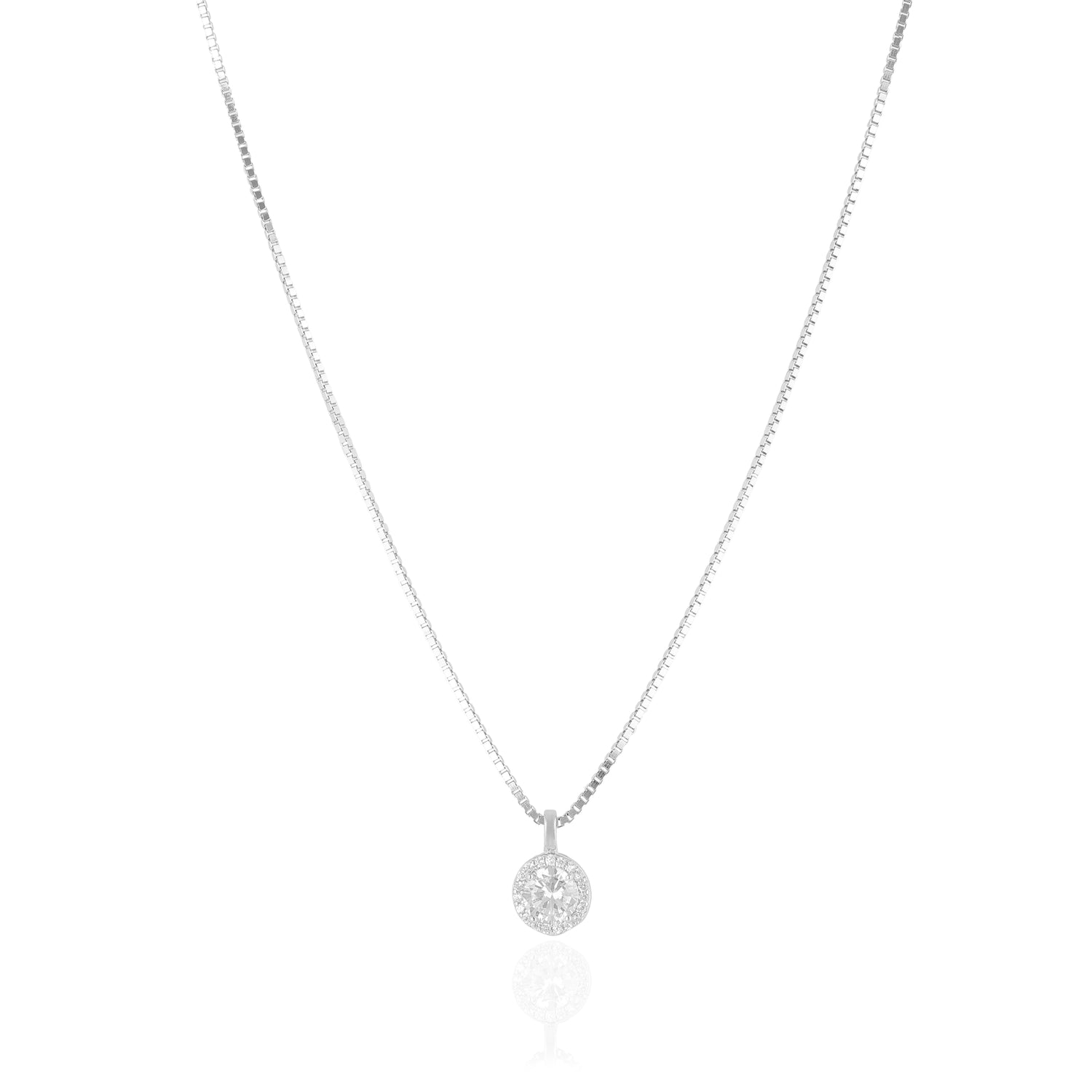 925 Sterling Silver April Month Circle Diamond Birthstone Chain Pendant For Women