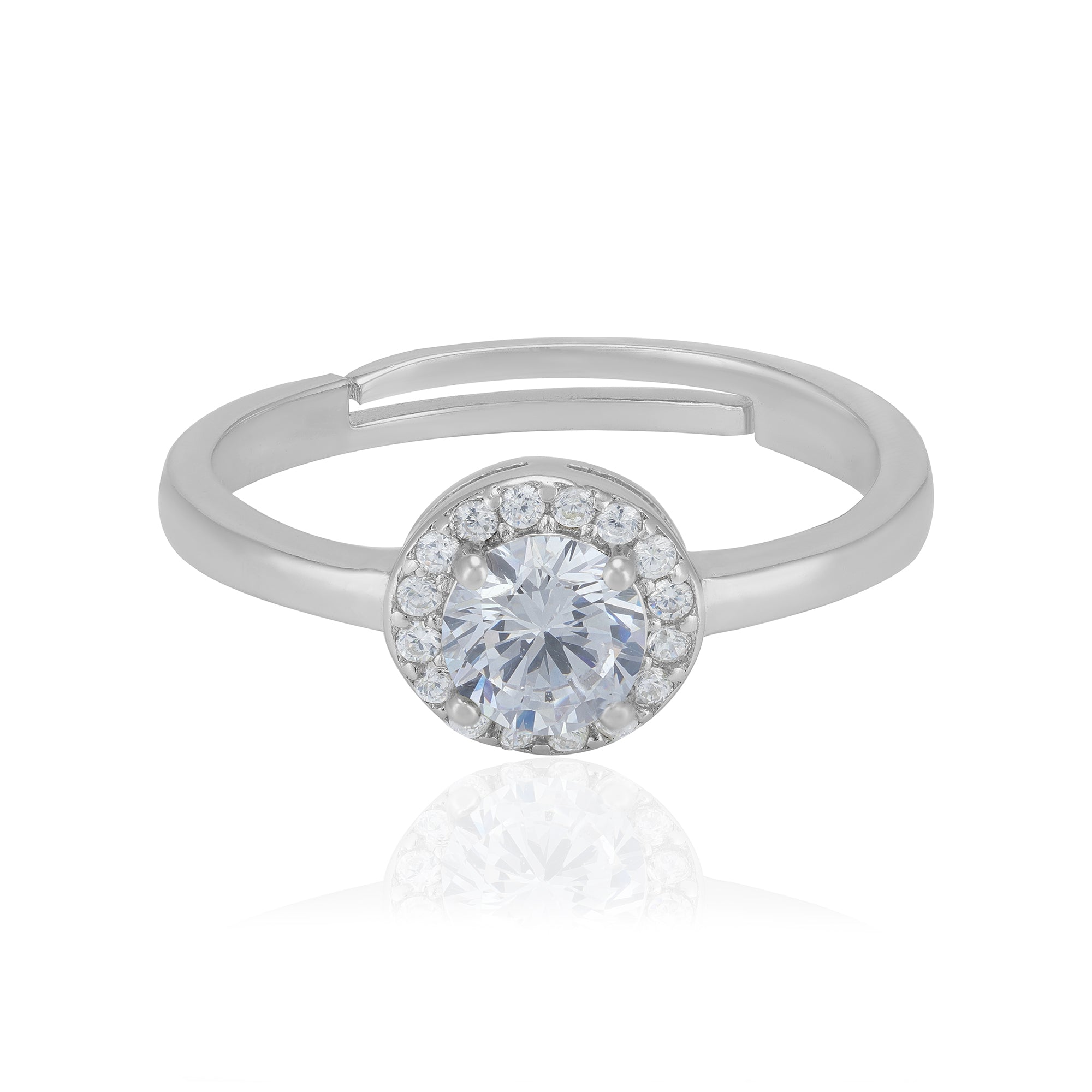 925 Sterling Silver April Month Circle Diamond Birthstone Ring For Women