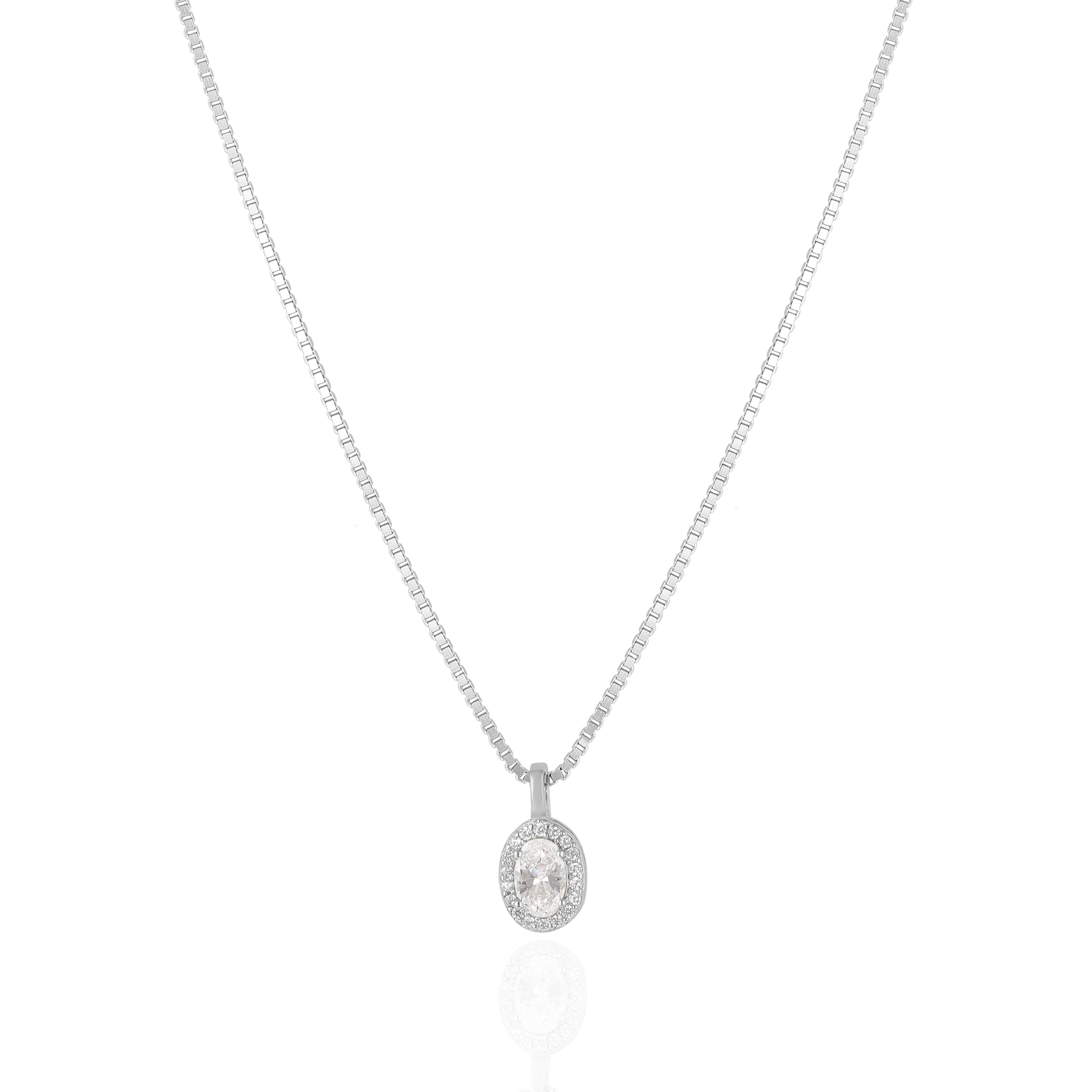 925 Sterling Silver April Month Oval Diamond Birthstone Chain Pendant For Women