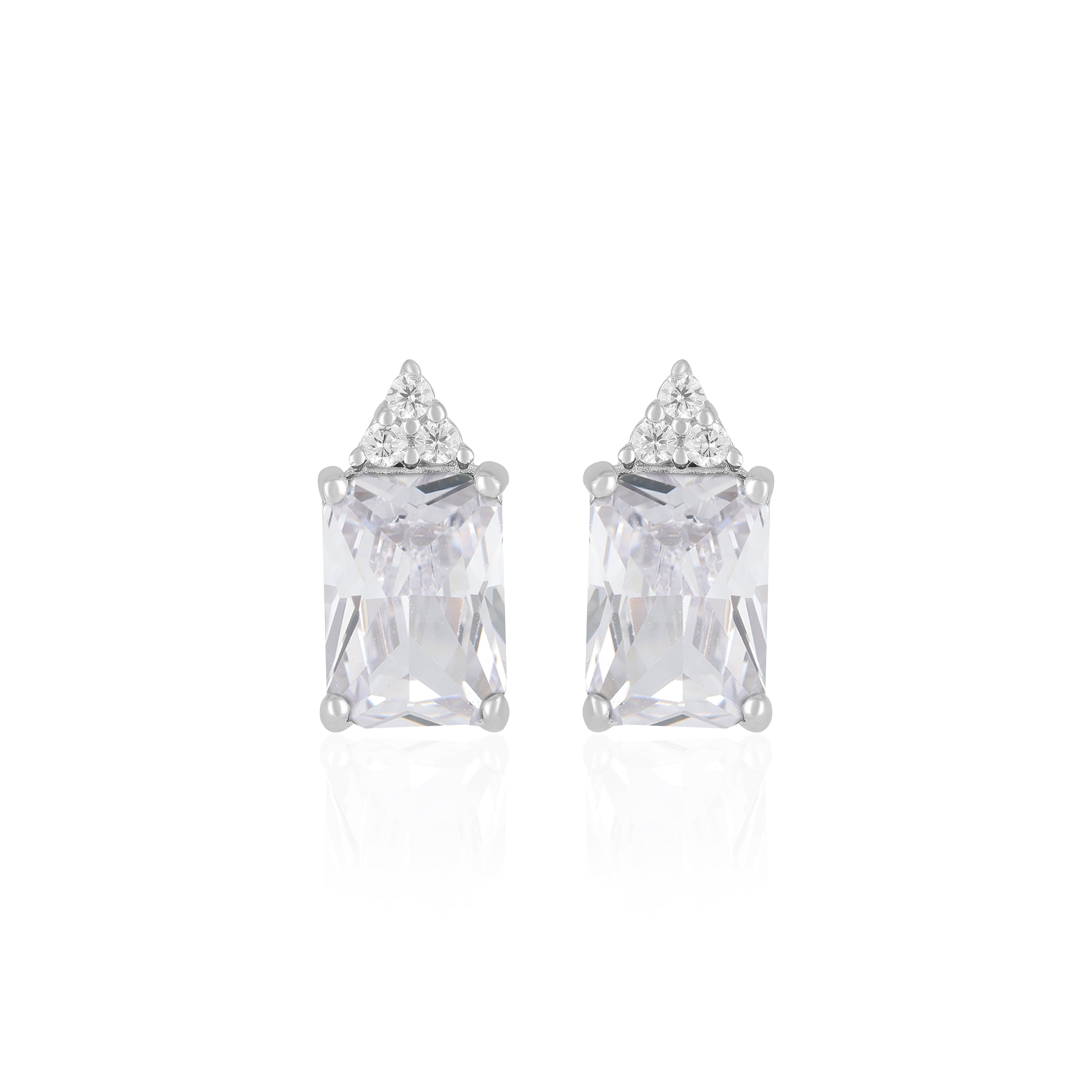 925 Sterling Silver April Month Sqaure Diamond Birthstone Stud For Women