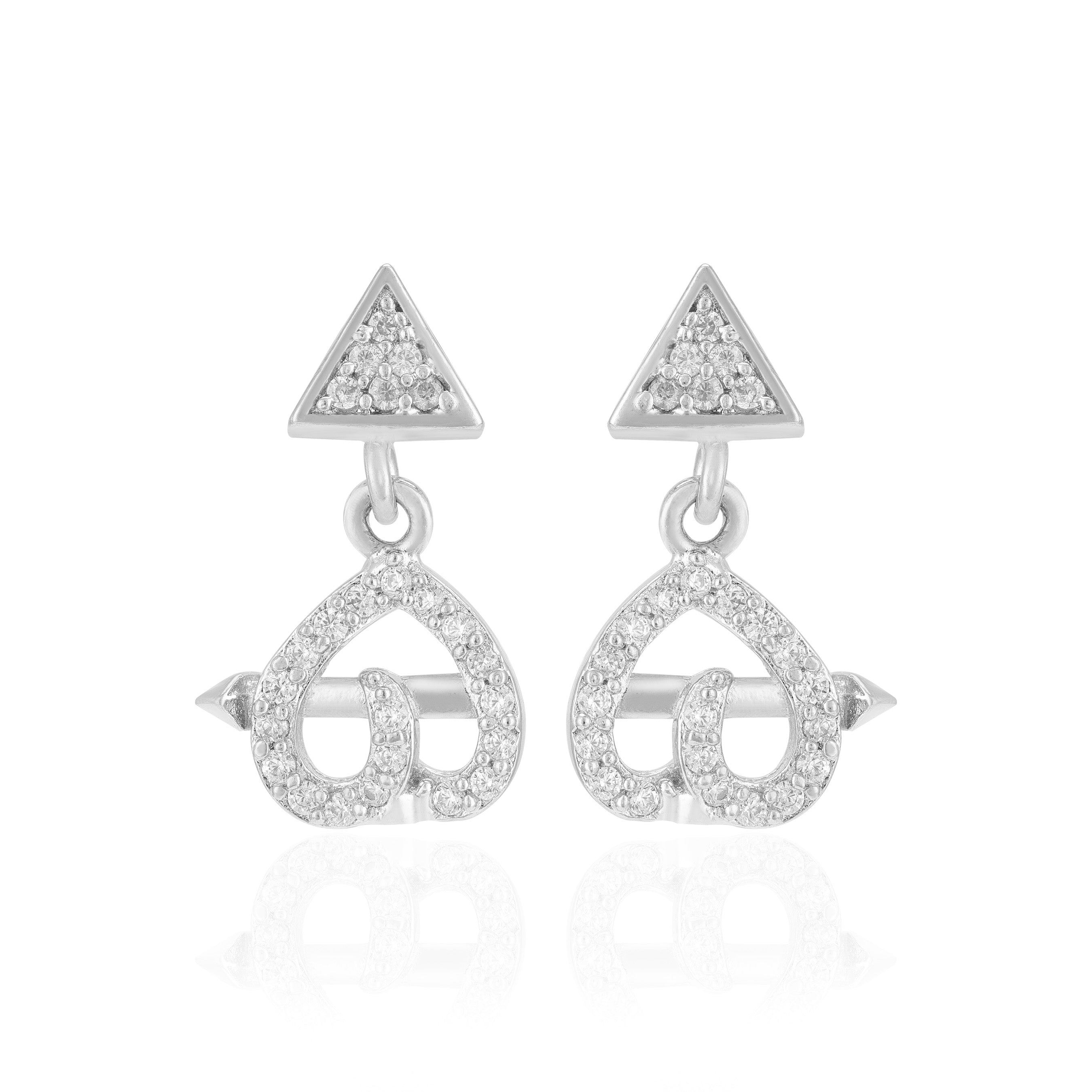 925 Sterling Silver Arrowed Heart Drop Earring Crystal Triangle Rhodium Plated Earrings For Women