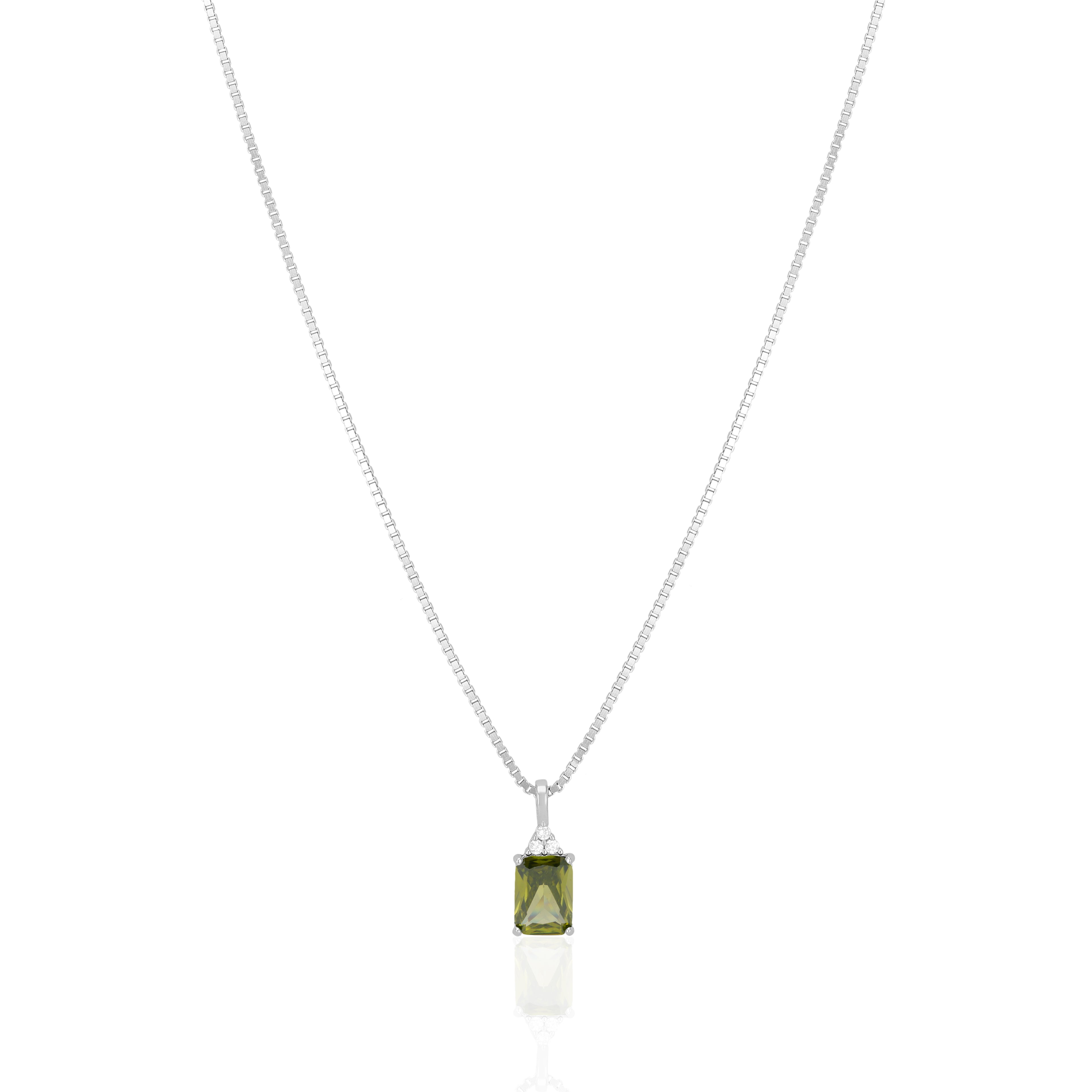 925 Sterling Silver August Month Square Peridot Birthstone Chain Pendant For Women
