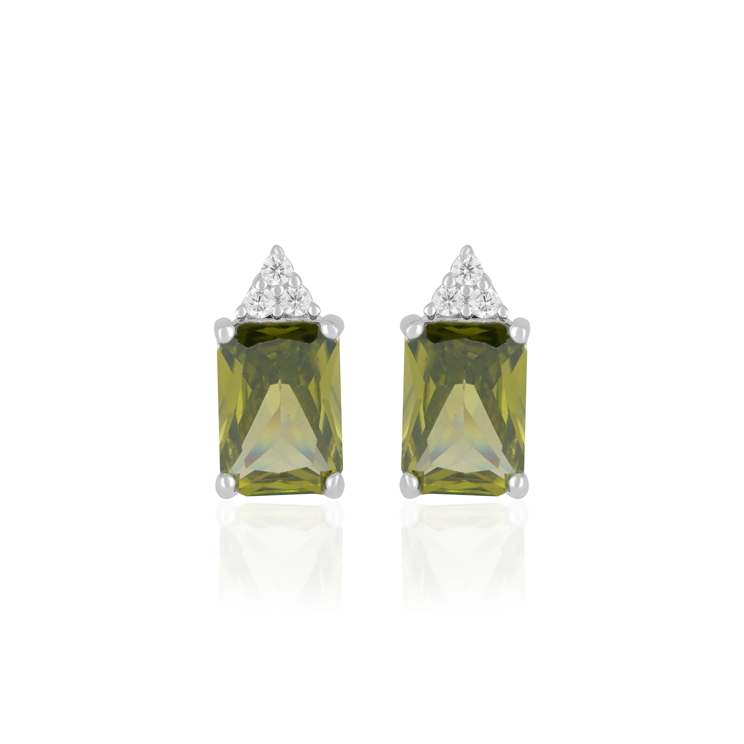 925 Sterling Silver August Month Square Peridot Birthstone Stud For Women