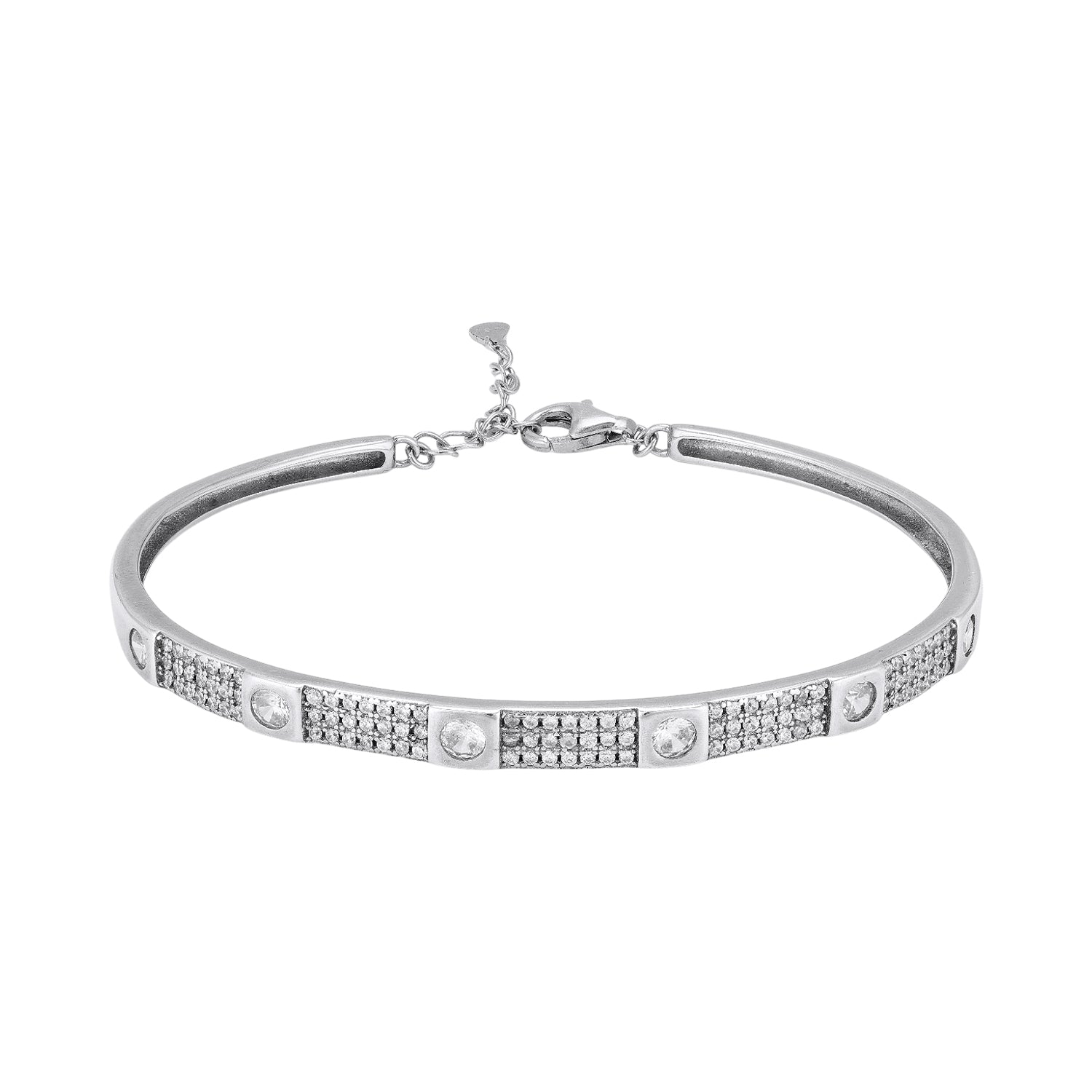 925 Sterling Silver Bezel Cut Panel Alternating Micro Pave Blocks Bracelet for Women