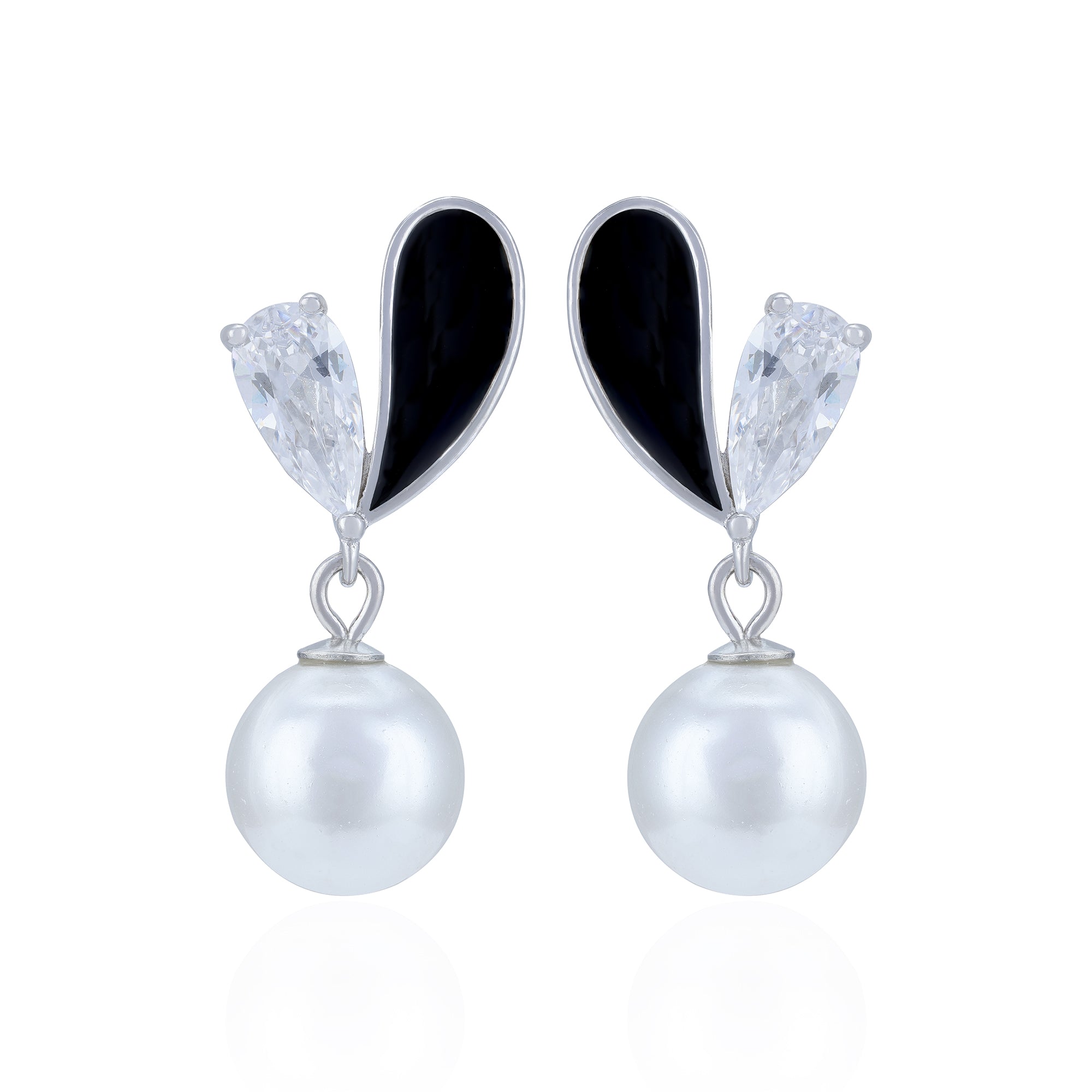 Pair of earrings with black and white gemstones