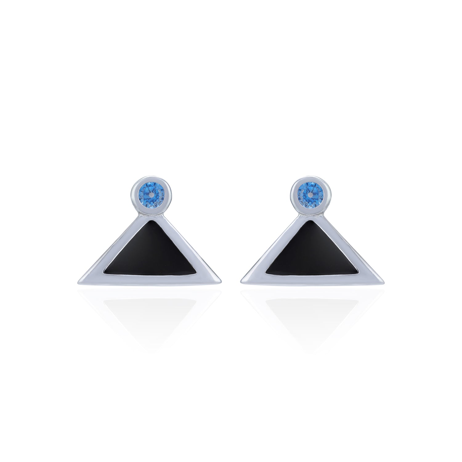 Pair of earrings with triangular black stones and blue gemstones