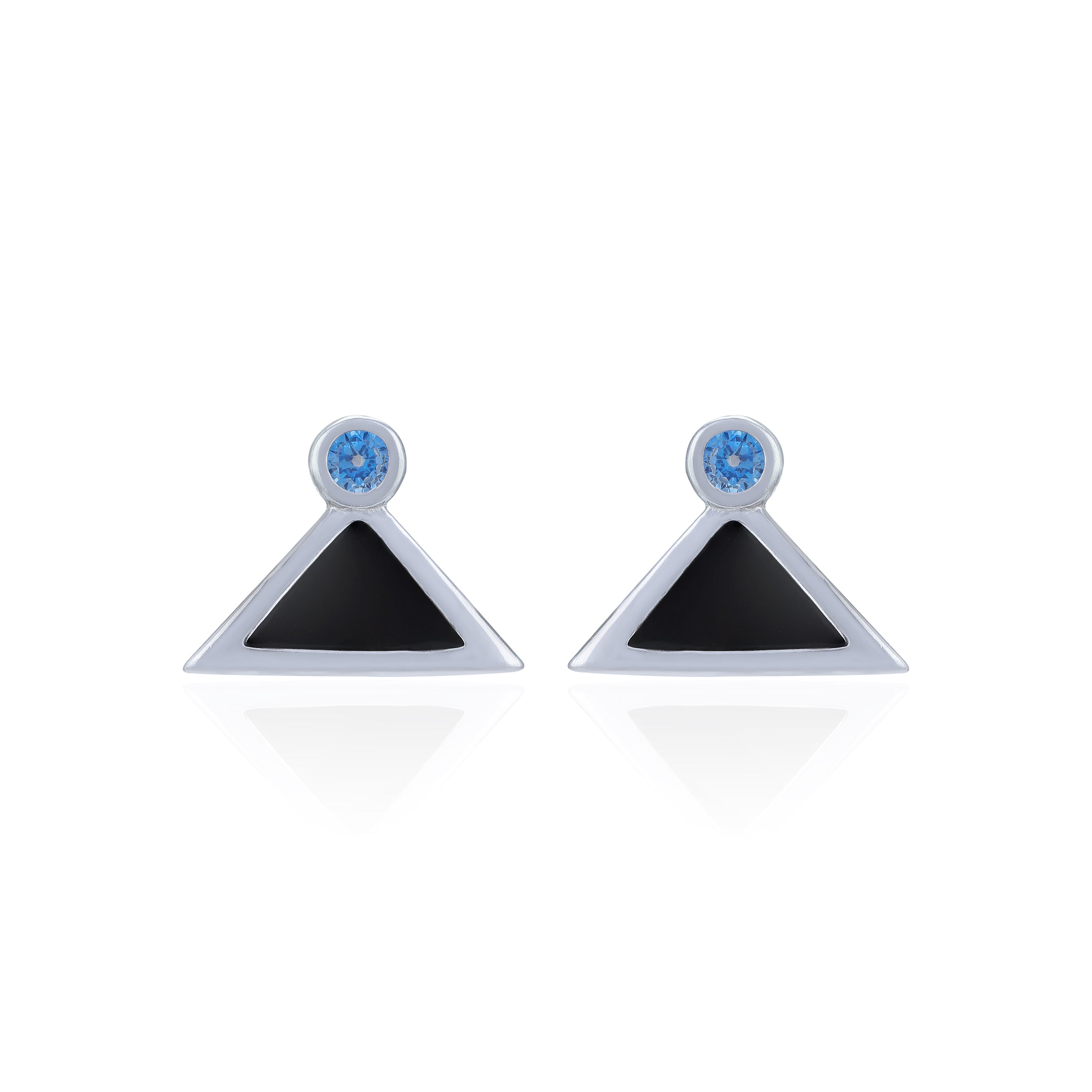 Pair of earrings with triangular black stones and blue gemstones