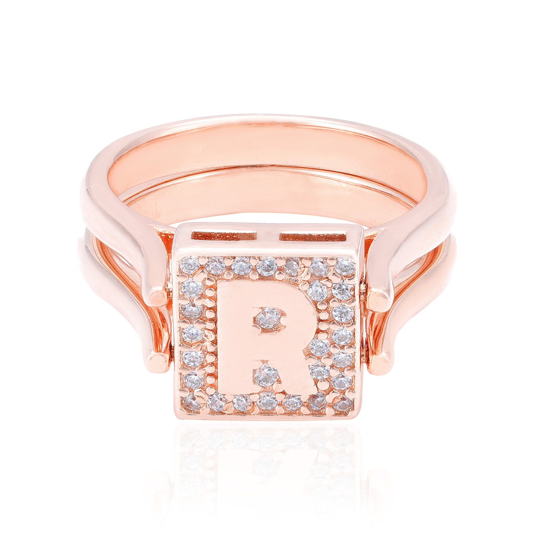 925 Sterling Silver Bling Flip ¡ ¬ËR¡   Solitaire Stone Rose Gold Plated Reversible Ring for Women