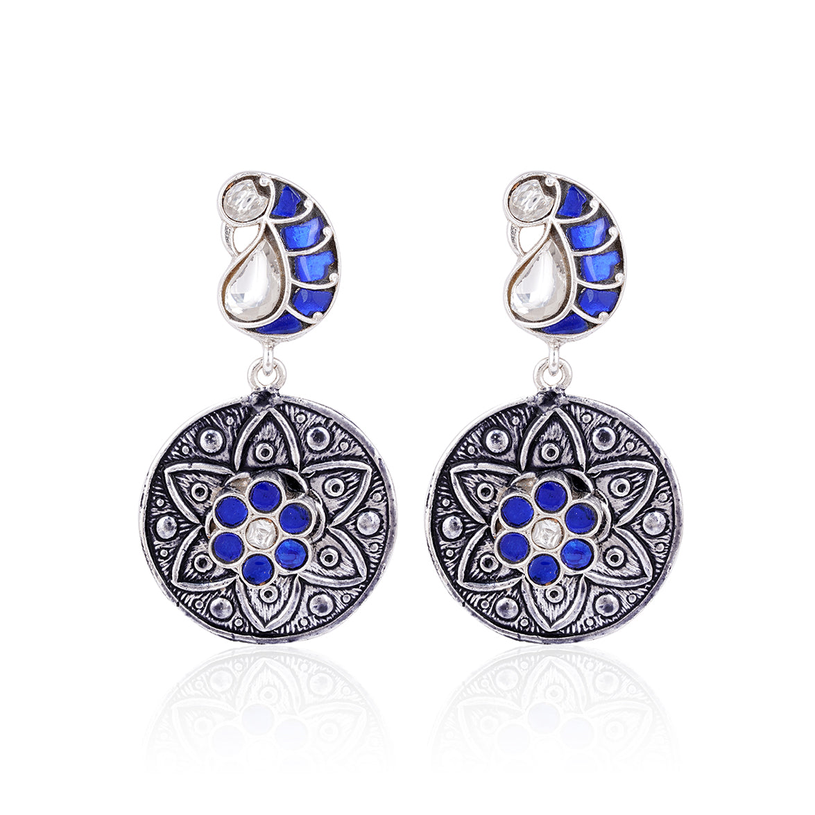 925 Sterling Silver Blue Enamel Earrings for Women