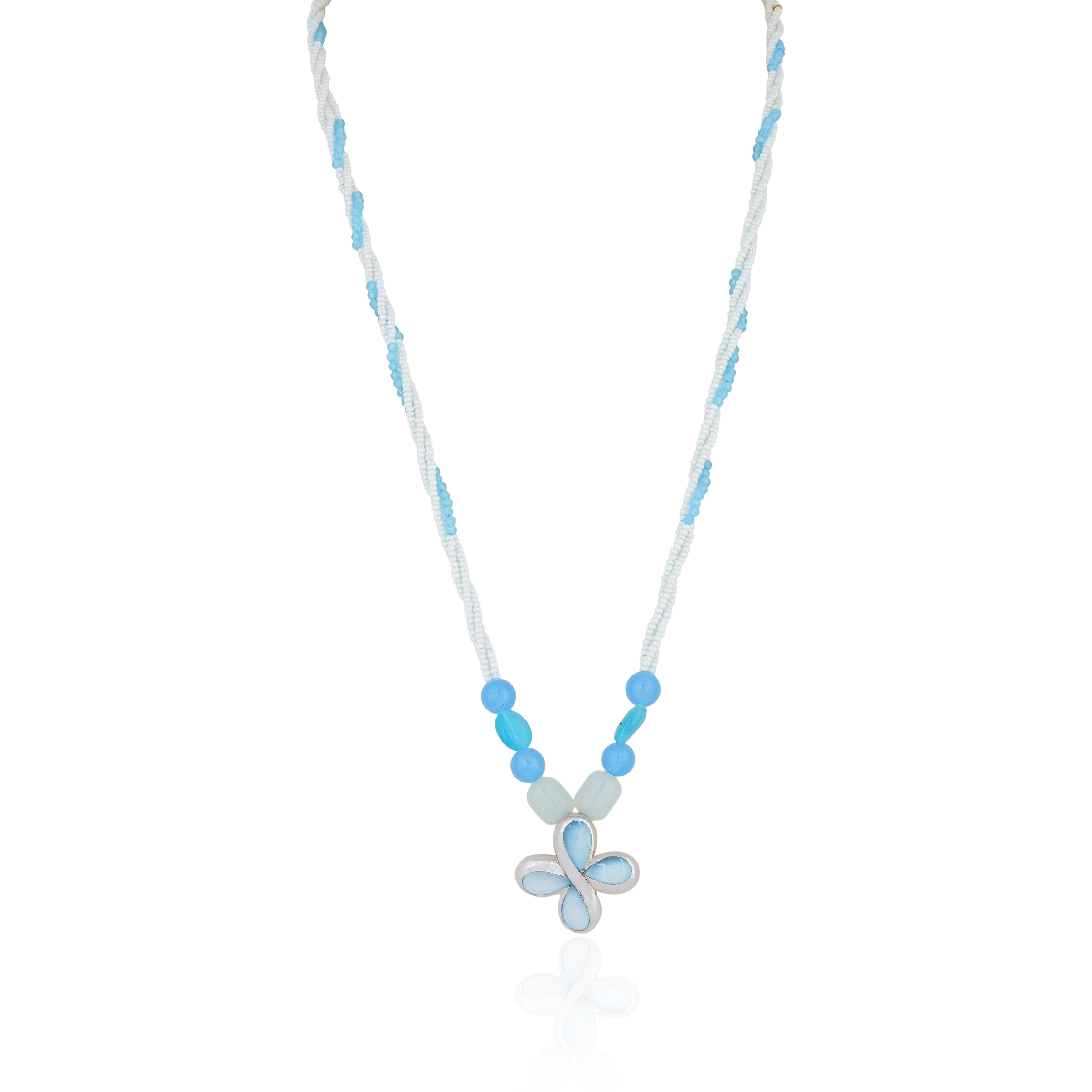 925 Sterling Silver Blue Pearl Flutter Chain Pendant for Women