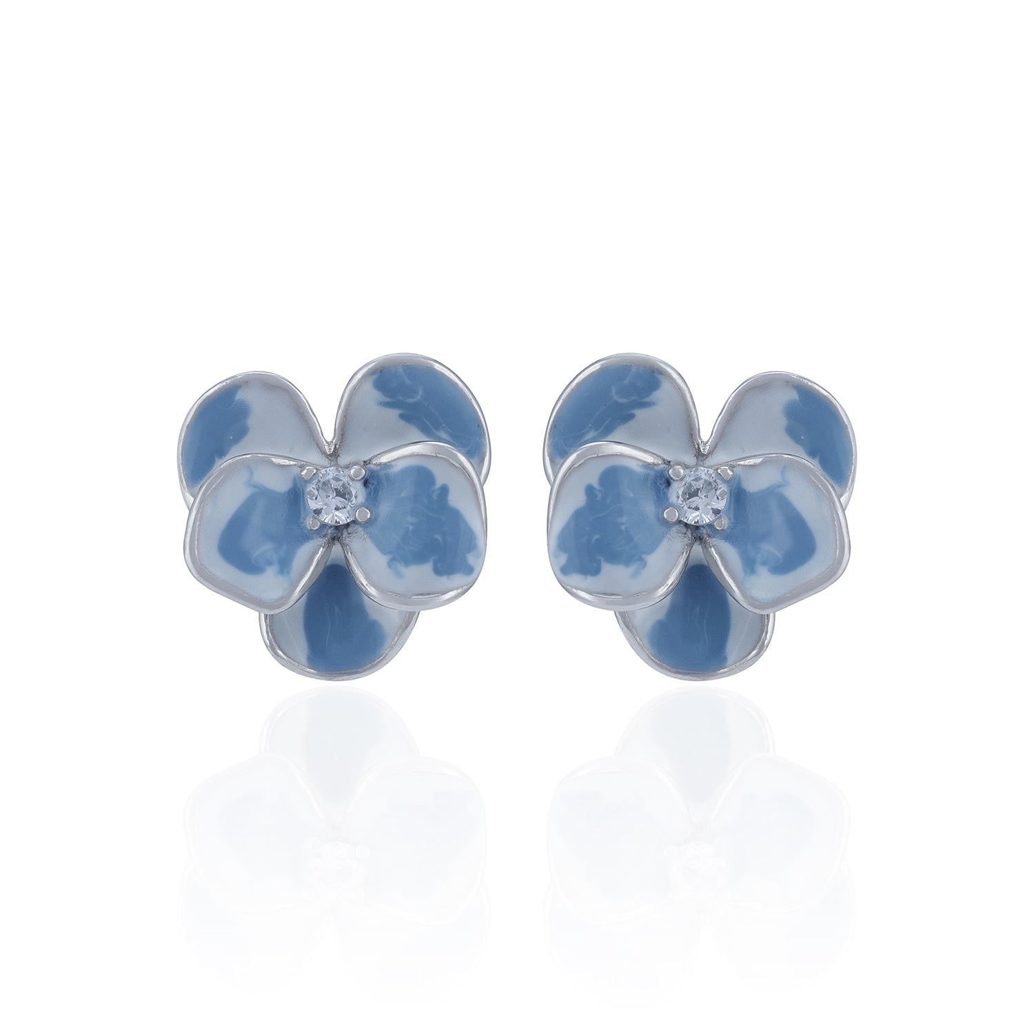 925 Sterling Silver Blue Petal Flower Crystal Stud for Women