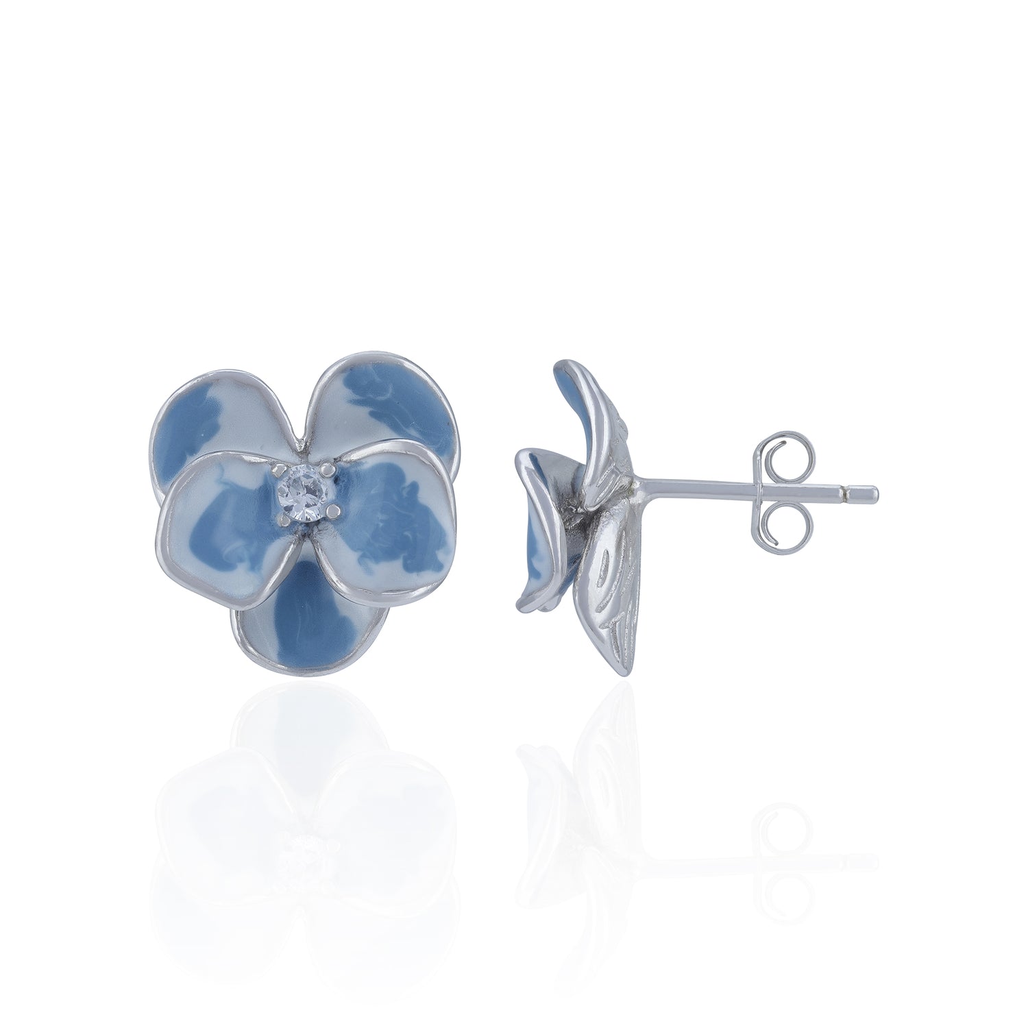 925 Sterling Silver Blue Petal Flower Crystal Stud for Women