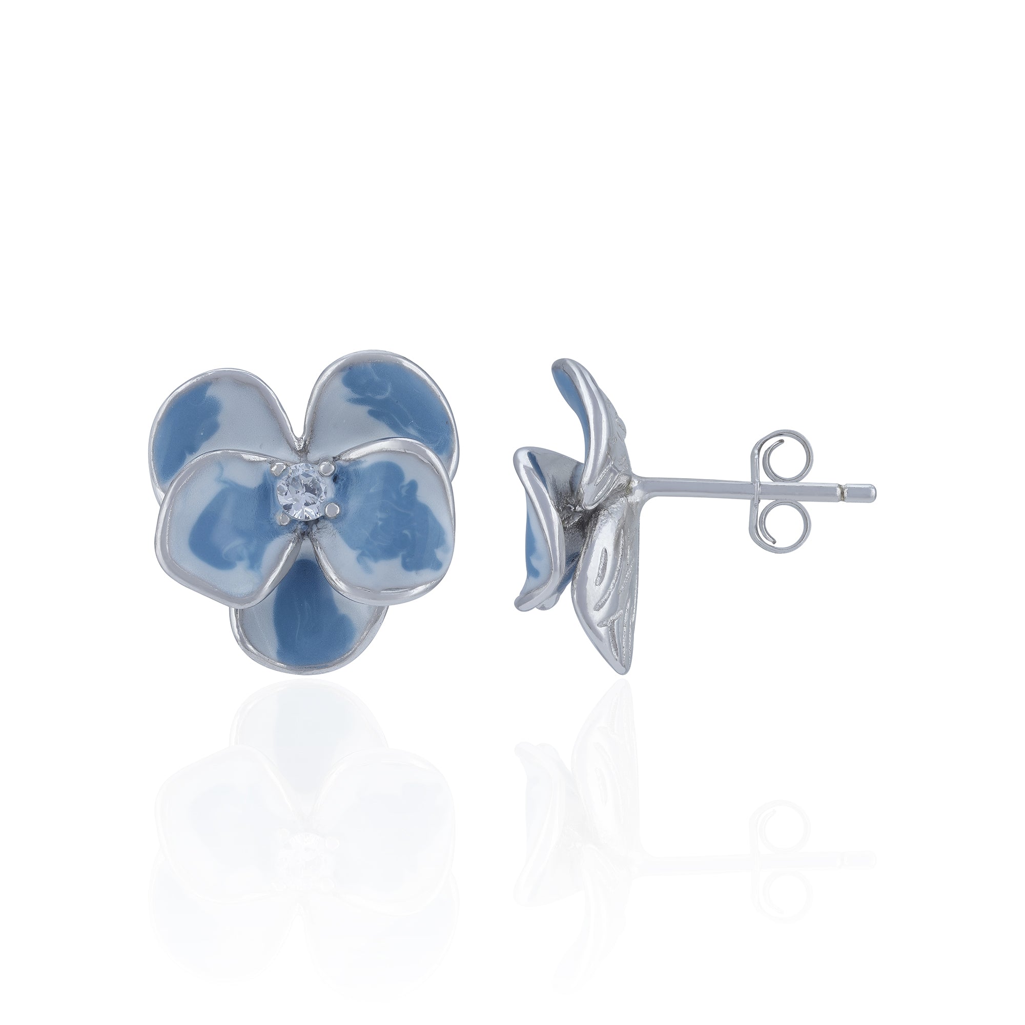 925 Sterling Silver Blue Petal Flower Crystal Stud for Women