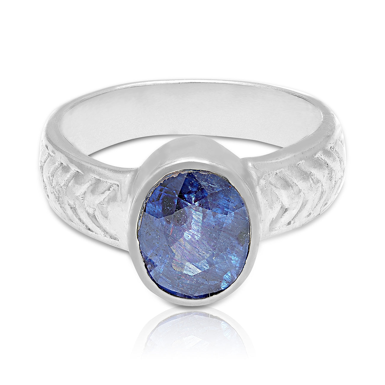 925 Sterling Silver Blue Sapphire Hand-Carved Crisscross Band Ring for Men