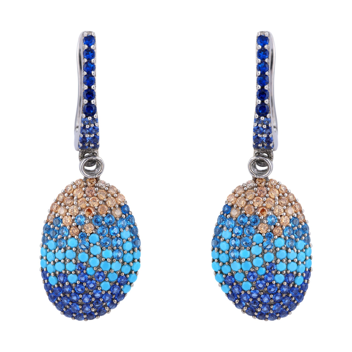 925 Sterling Silver Bold Blue Beige Oval Drop Earrings for Women