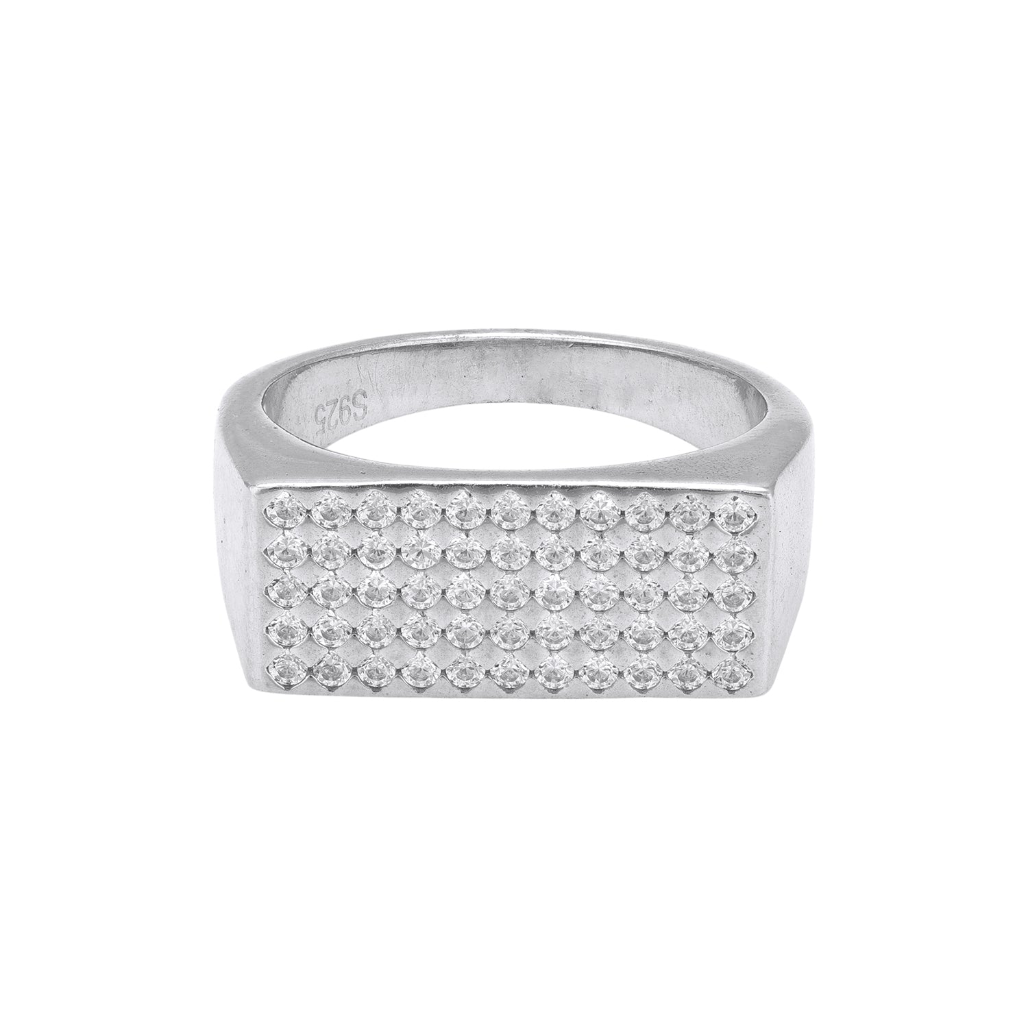 925 Sterling Silver Bold Rectangular Diamond Panel Ring for Men