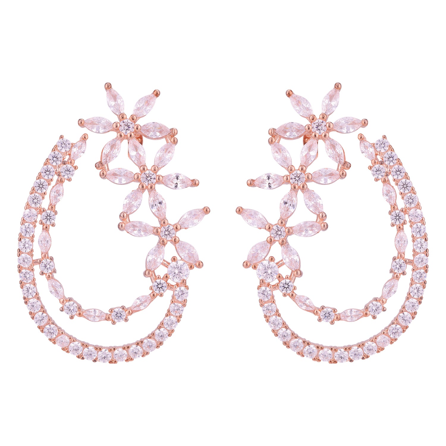 925 Sterling Silver Bridal Inspired Floral Vine Rose Gold Plated Earring for Women