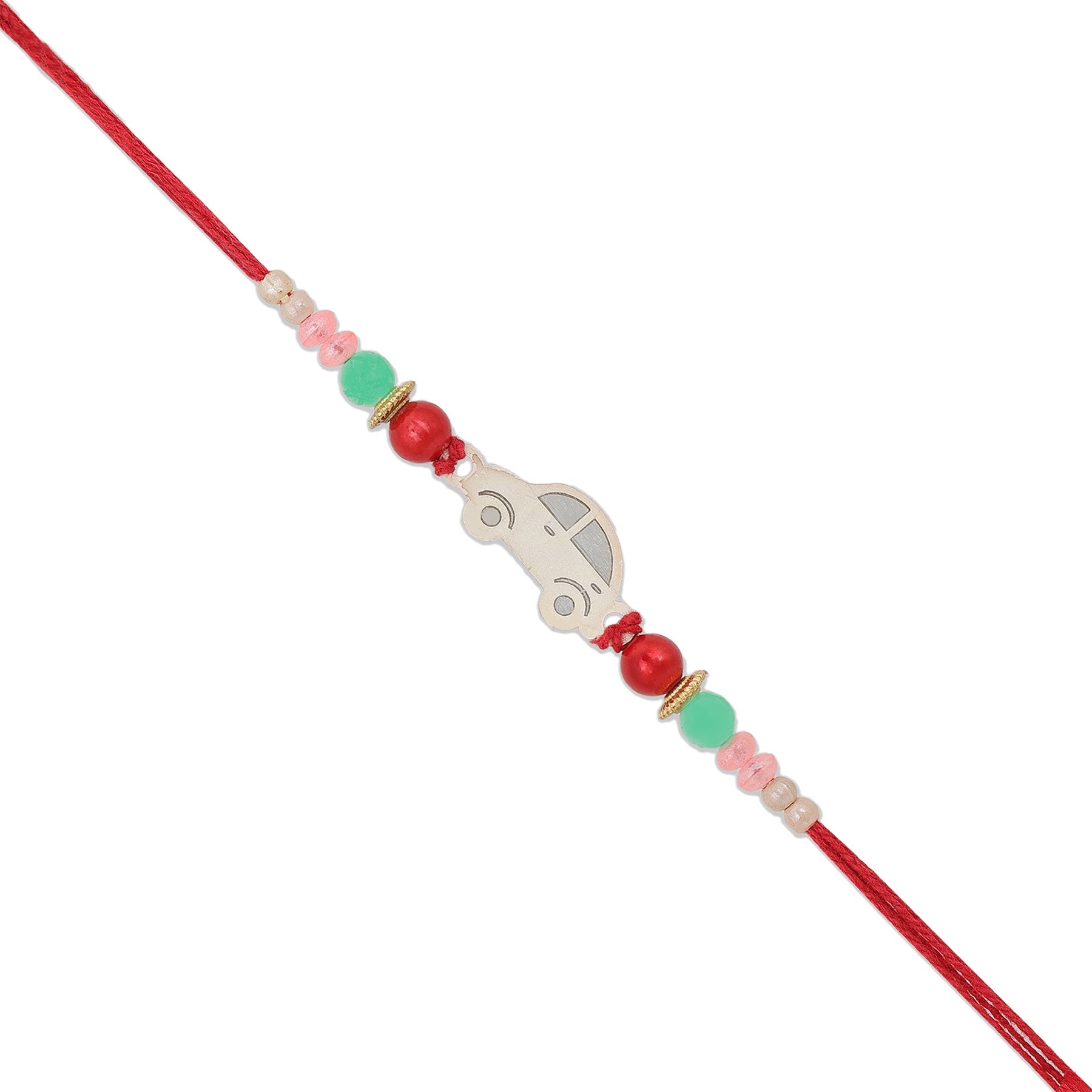 925 Sterling Silver Car Woven Into Beaded Grace Rakhi Bracelet For Brother