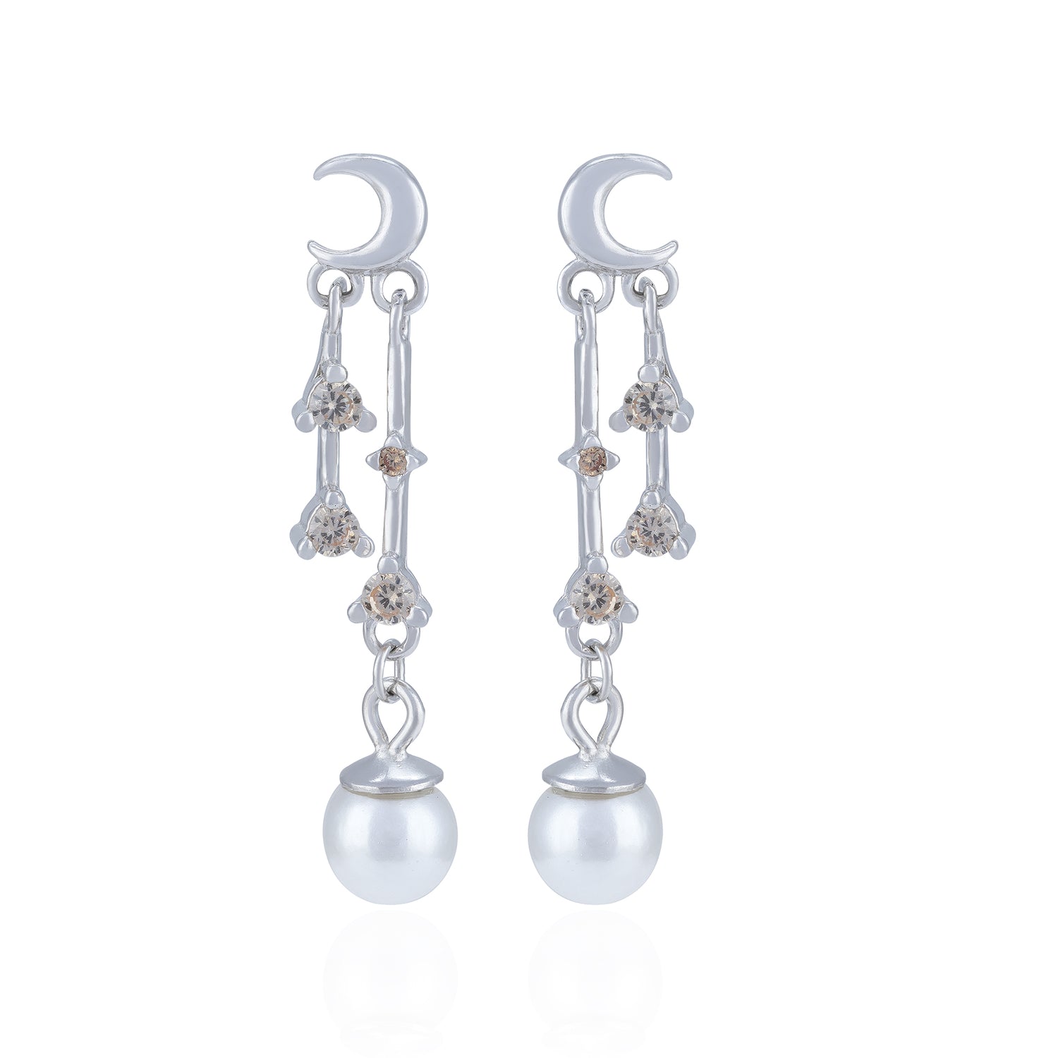 925 Sterling Silver Celestial Crystal Linked Pearl Drop Earring for Women